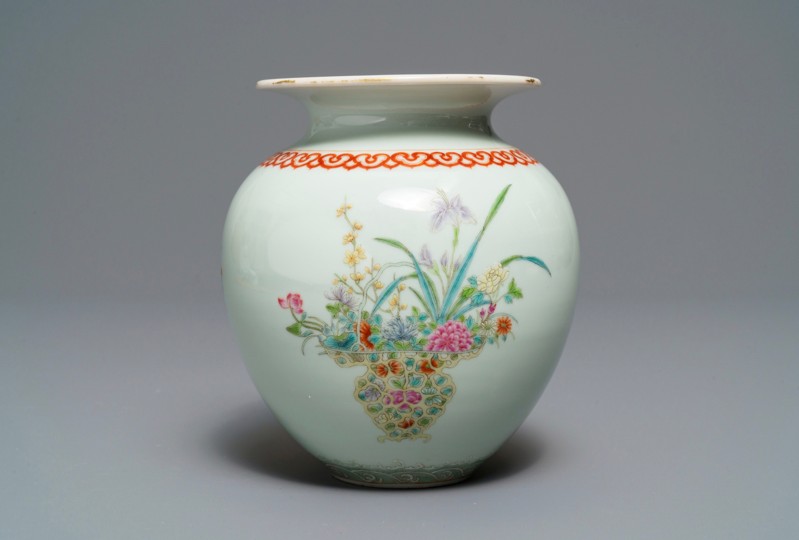 A Chinese famille rose vase with flower vases, Qianlong mark, Republic - Image 2 of 5