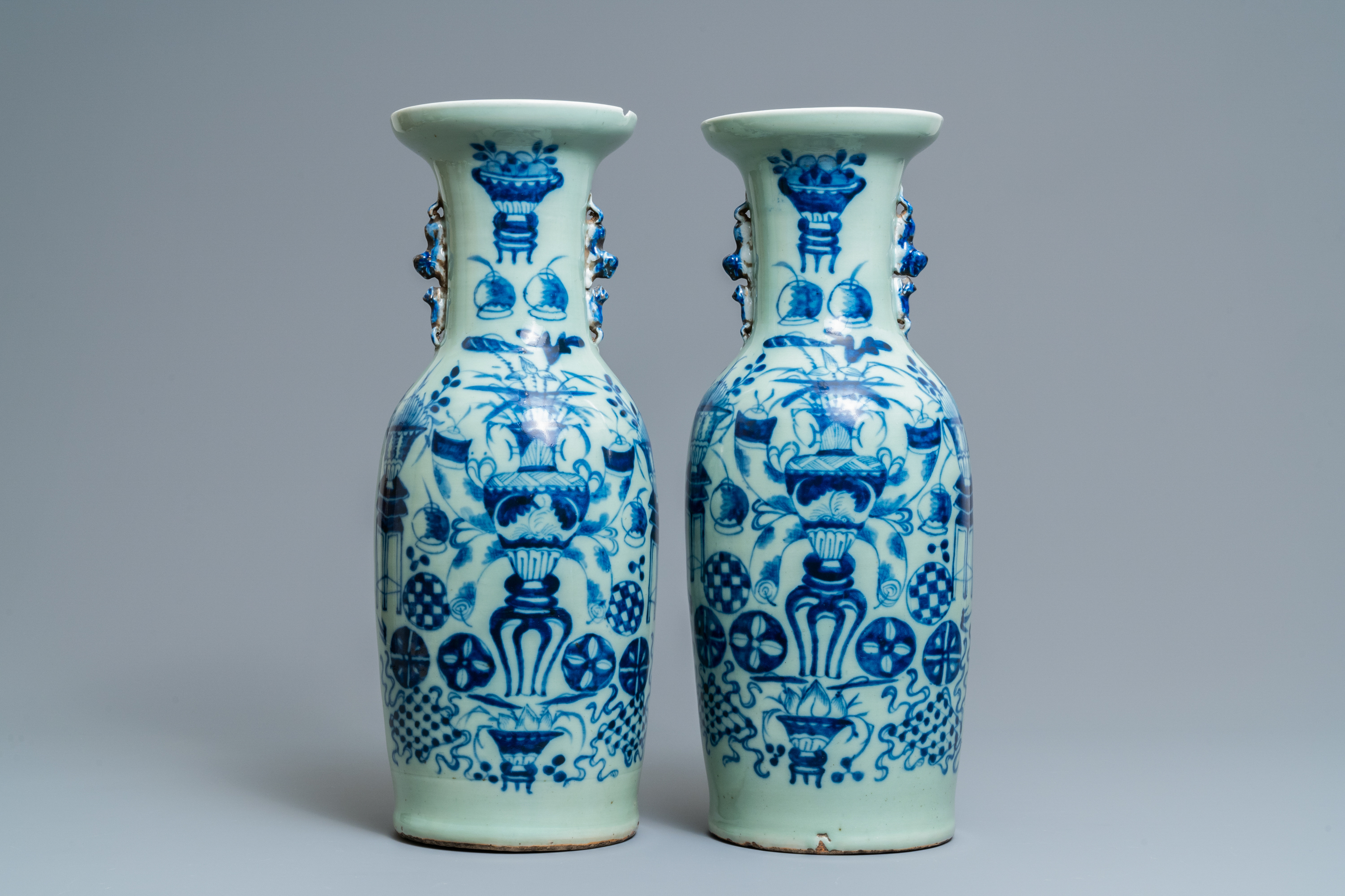 Four Chinese blue and white celadon-ground vases, 19th C. - Image 2 of 13