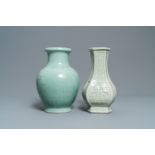 Two Chinese monochrome celadon vases, 19/20th C.