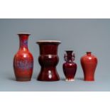 Four Chinese monochrome flambé and sang-de-boeuf vases, 19/20th C.
