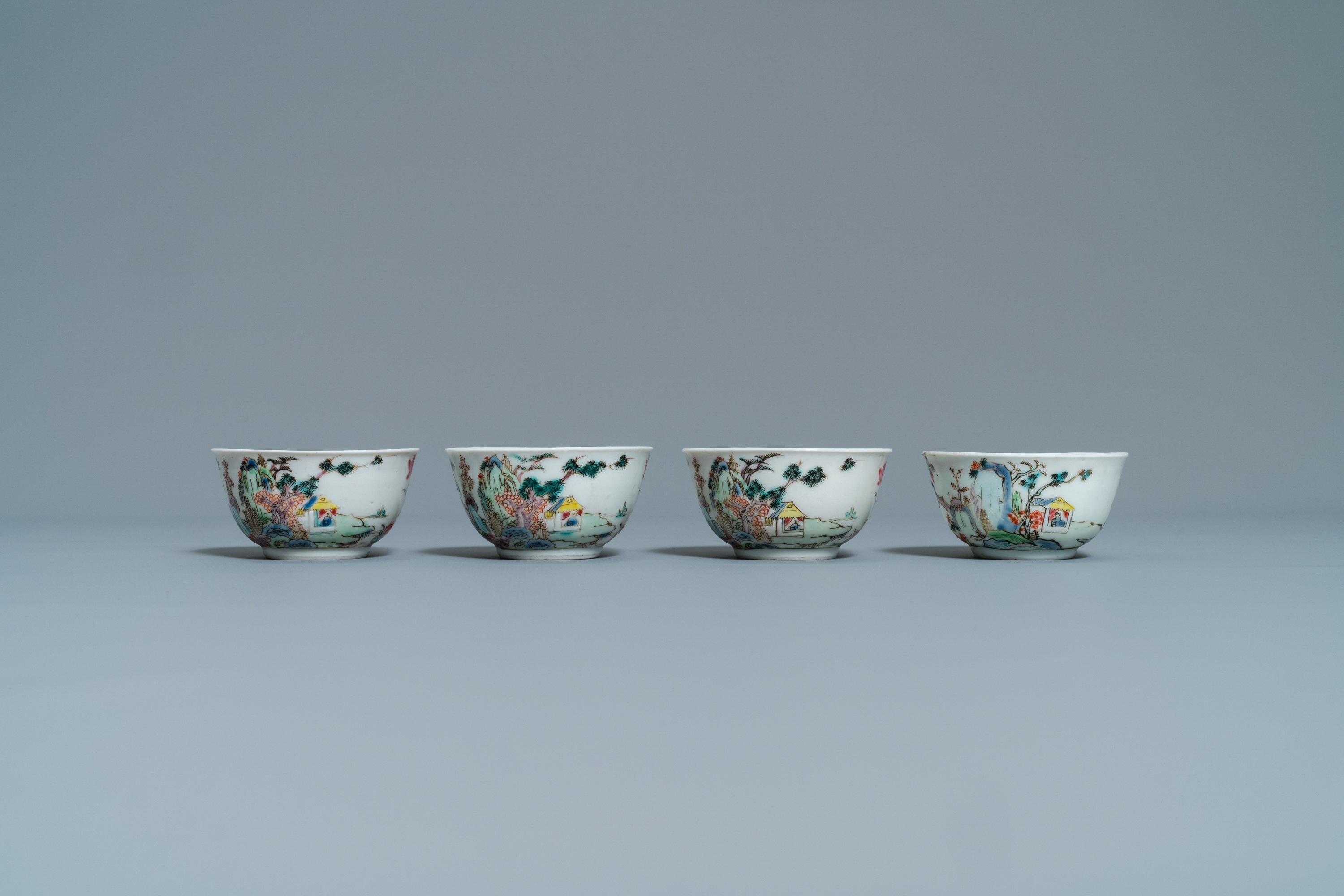 A Chinese famille rose 27-piece tea service with landscape design, Yongzheng/Qianlong - Image 16 of 33