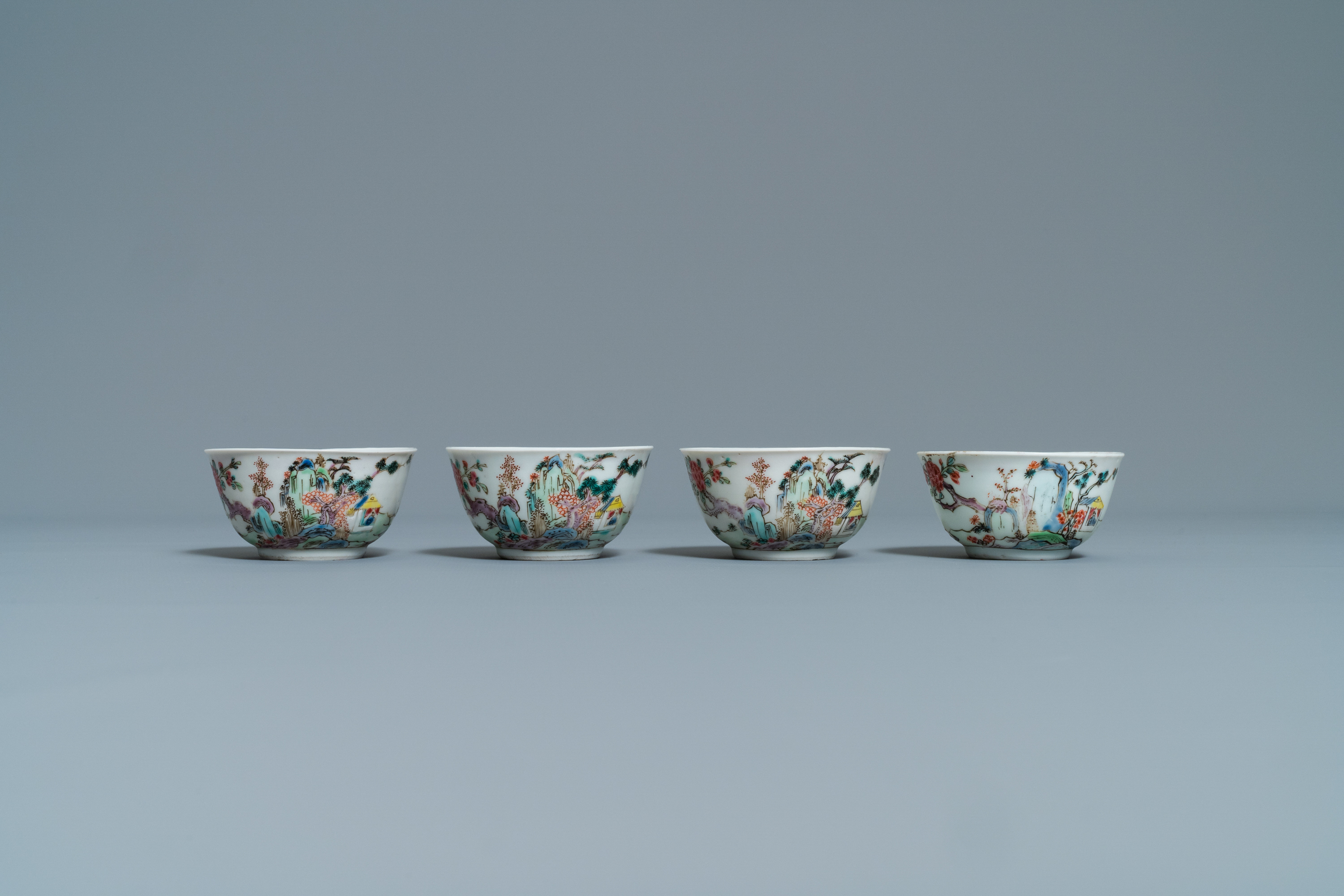 A Chinese famille rose 27-piece tea service with landscape design, Yongzheng/Qianlong - Image 19 of 33