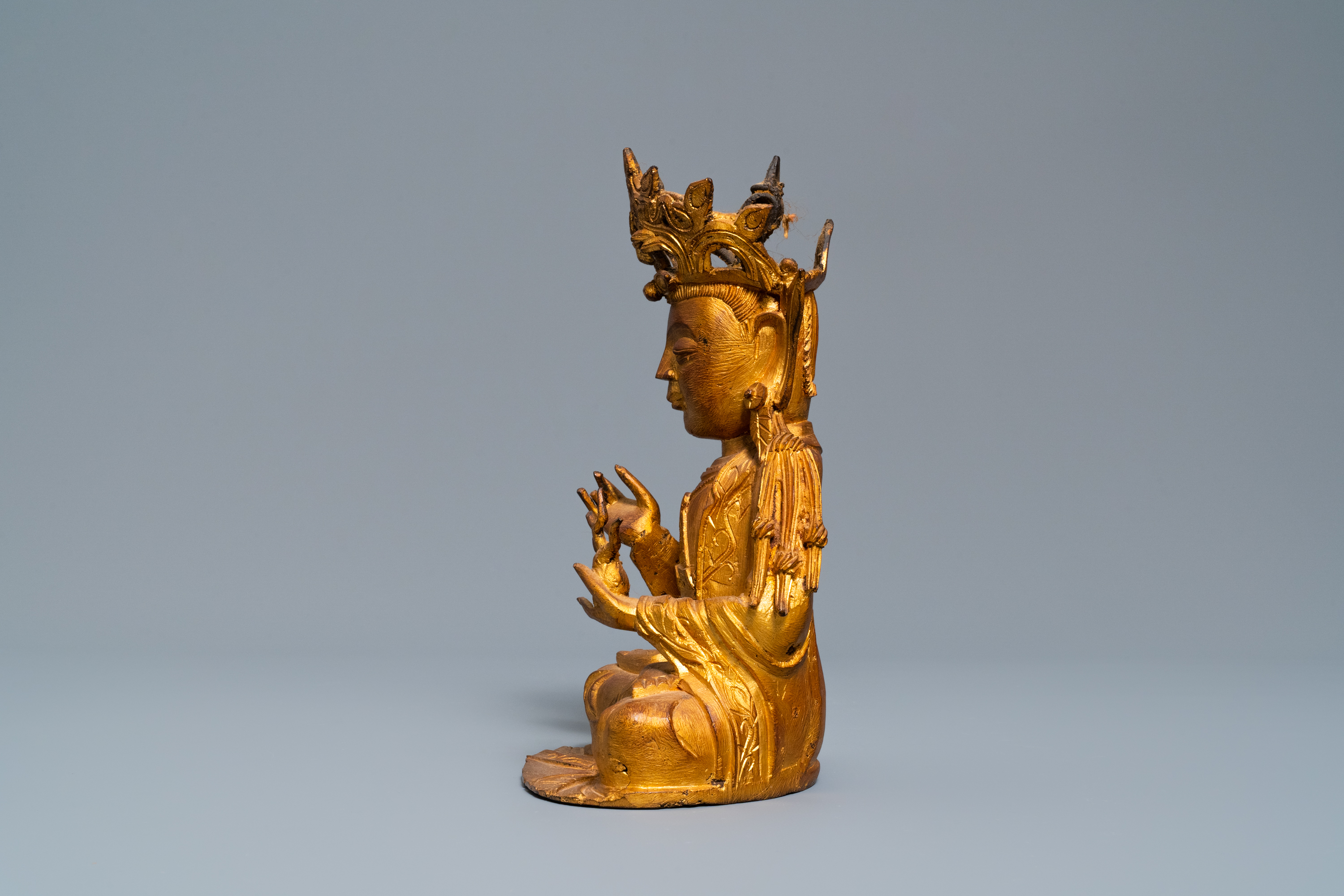 A Sino-Tibetan gilt bronze figure of Buddha, Ming - Image 5 of 7