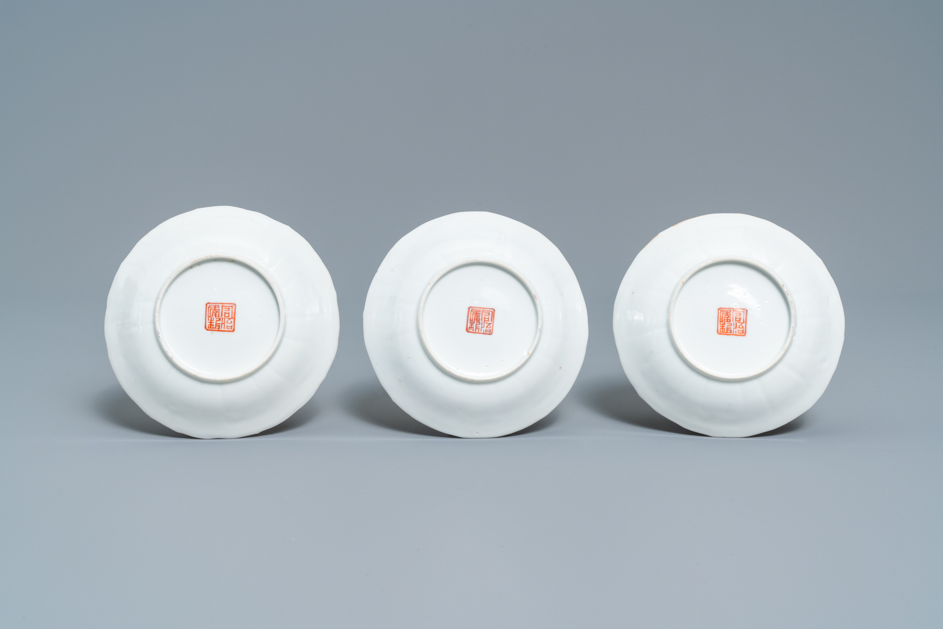 Five Chinese famille rose cups and saucers, Tongzhi mark and of the period - Image 3 of 11