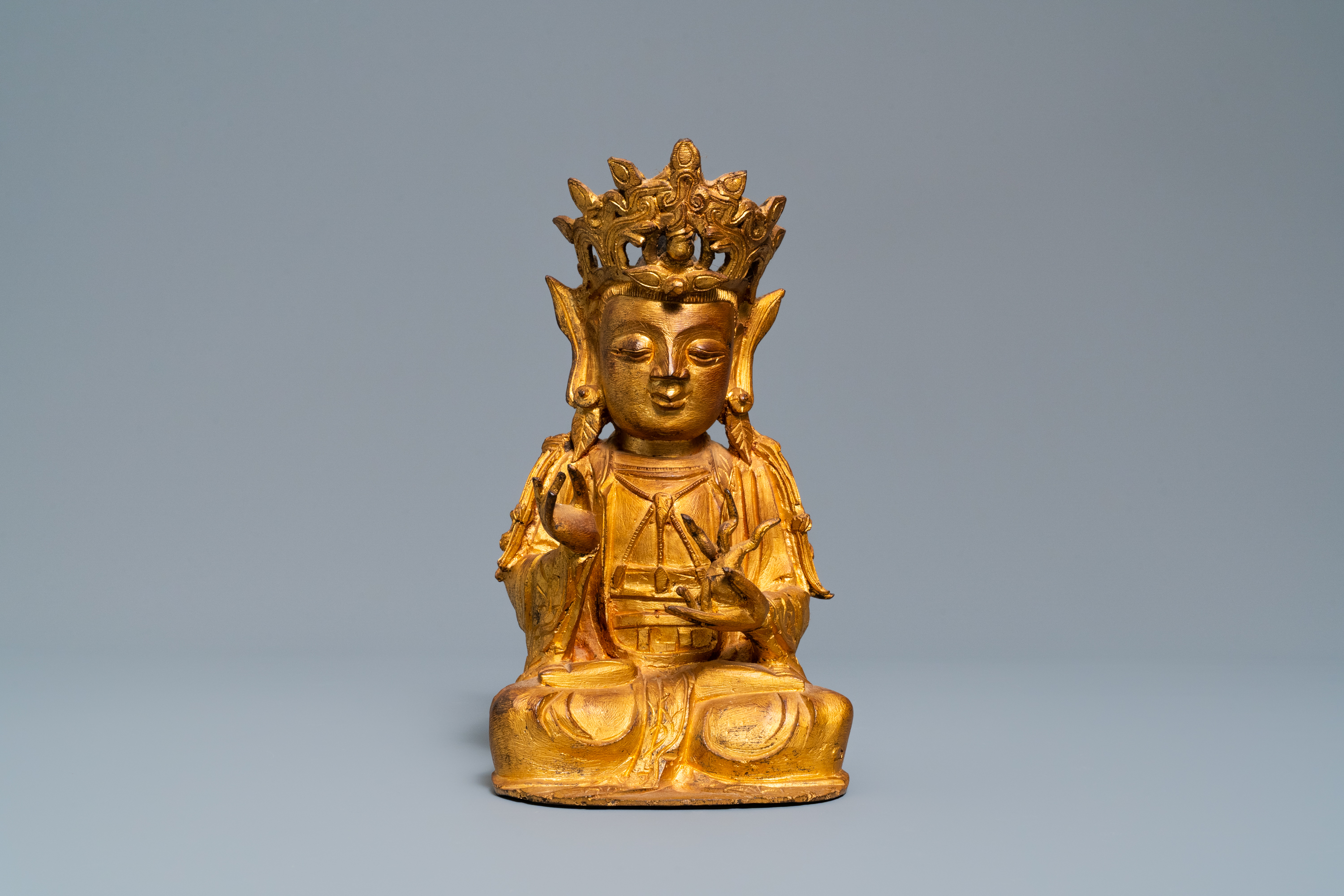 A Sino-Tibetan gilt bronze figure of Buddha, Ming - Image 2 of 7