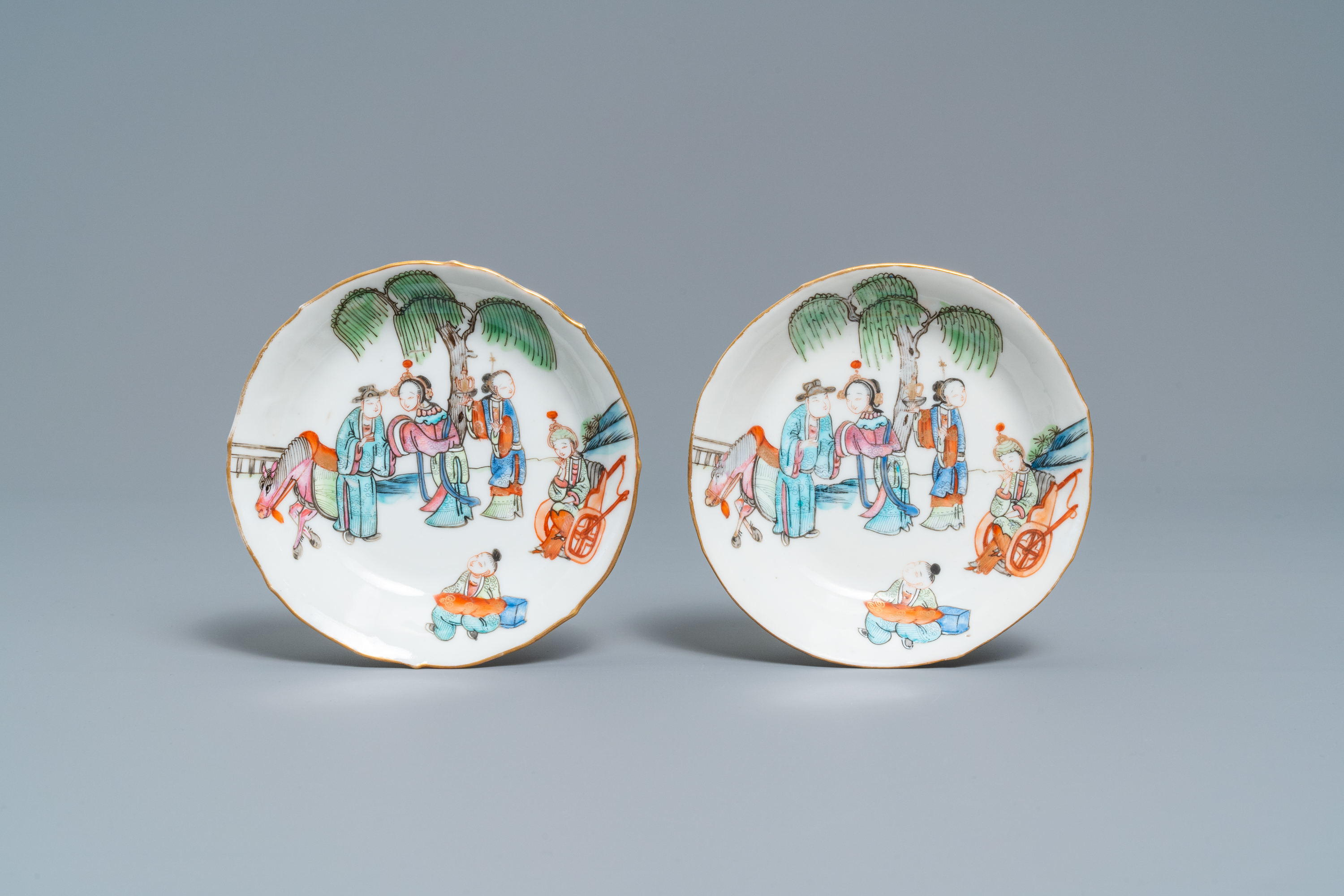 Five Chinese famille rose cups and saucers, Tongzhi mark and of the period - Image 4 of 11