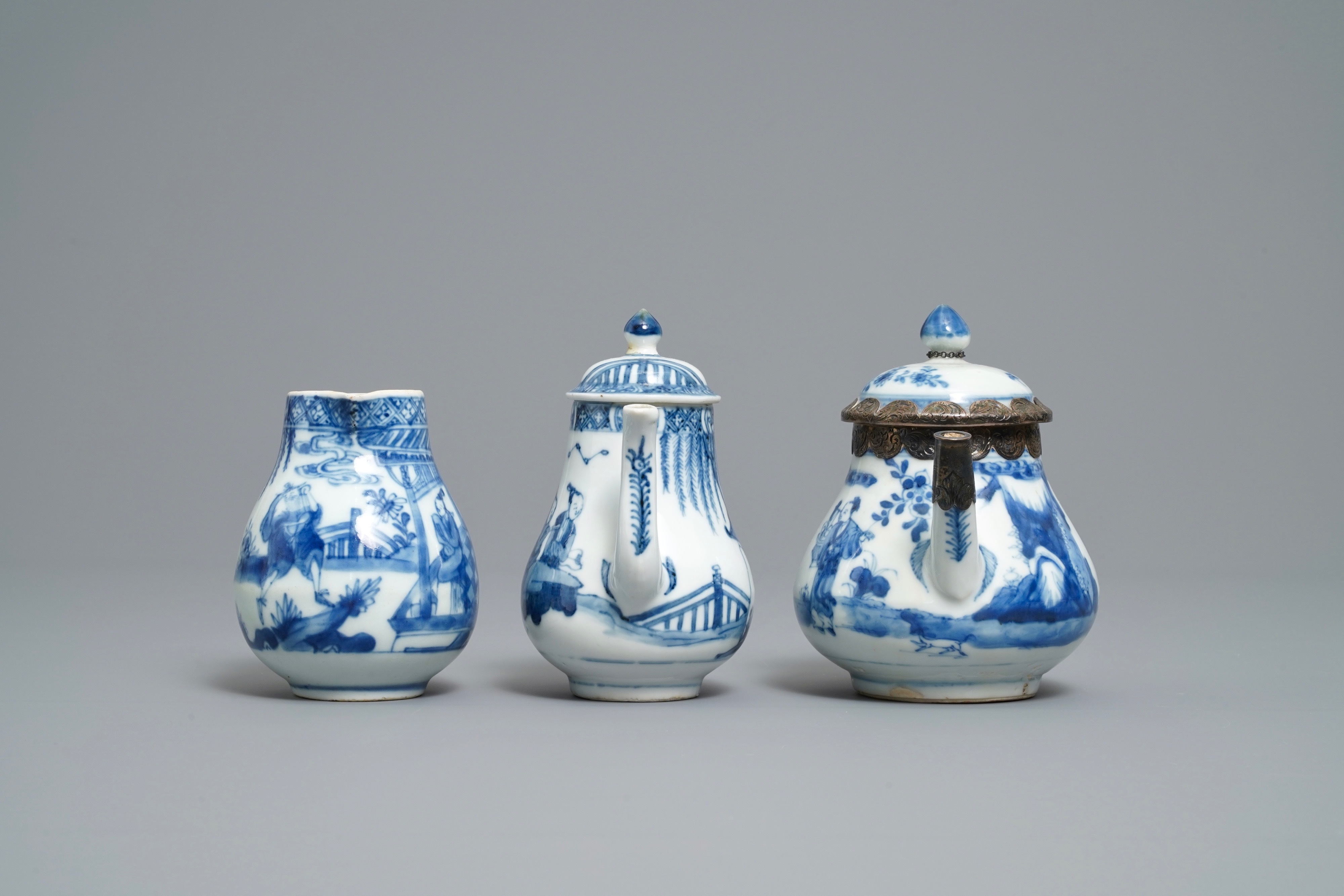 Two Chinese blue and white teapots and a cream jug, Yongzheng - Image 3 of 7