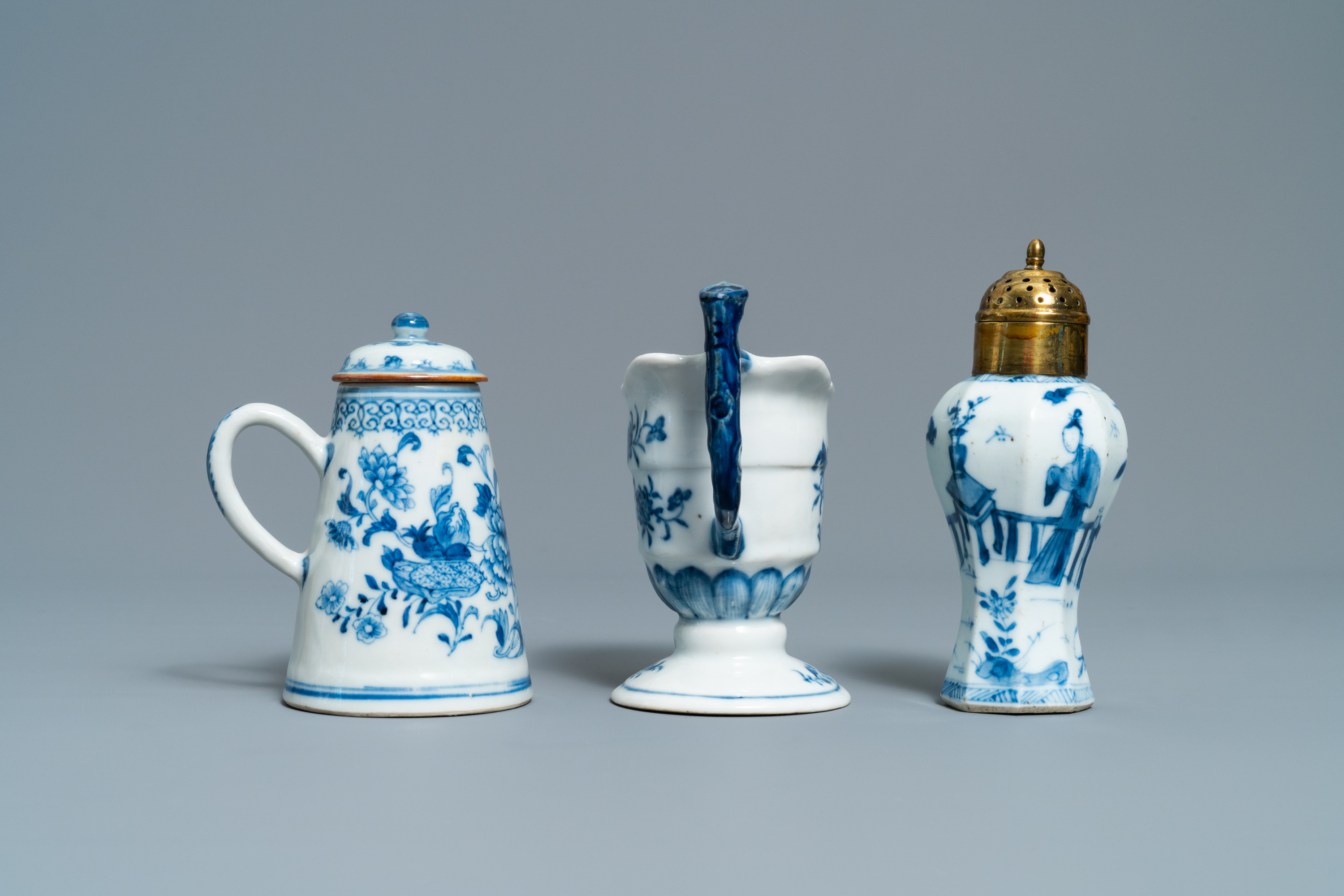 Three Chinese blue and white ewers, a teapot and a metal-mounted vase, Kangxi/Qianlong - Image 5 of 18