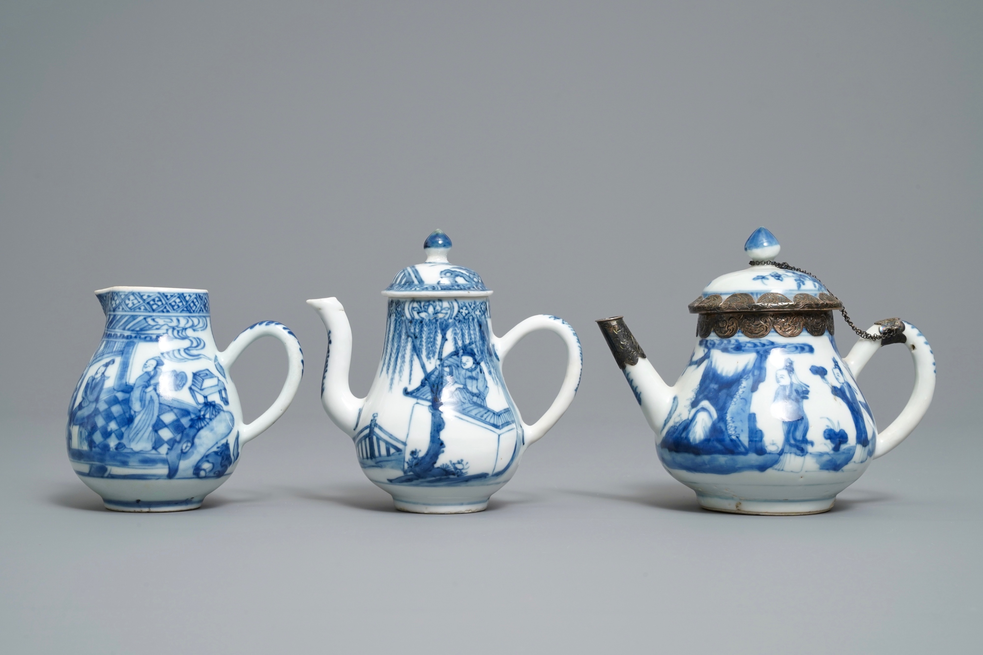 Two Chinese blue and white teapots and a cream jug, Yongzheng - Image 4 of 7