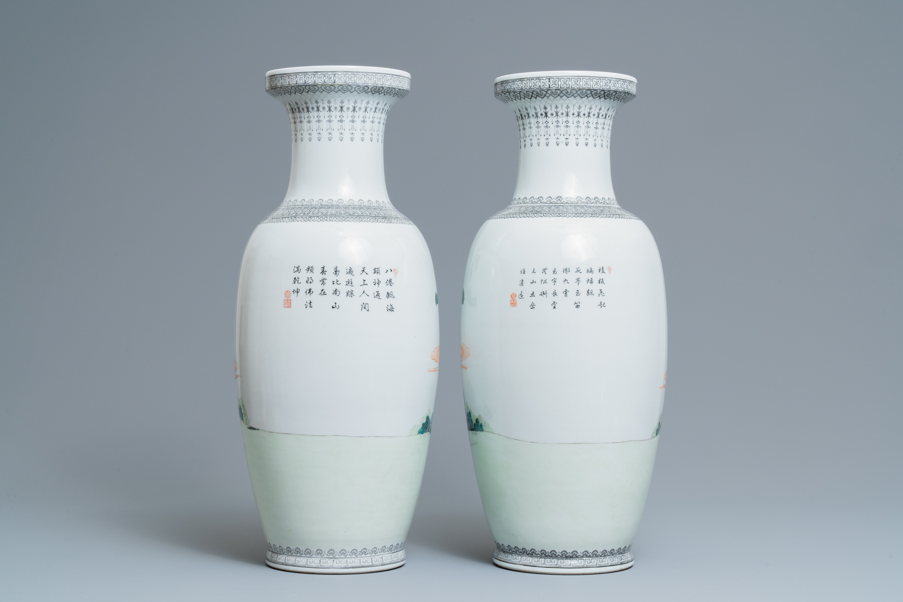 Two pairs of Chinese famille rose vases, Qianlong marks, Republic - Image 4 of 13