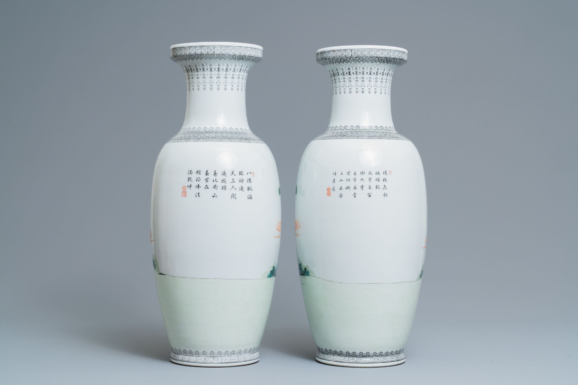 Two pairs of Chinese famille rose vases, Qianlong marks, Republic - Image 4 of 13