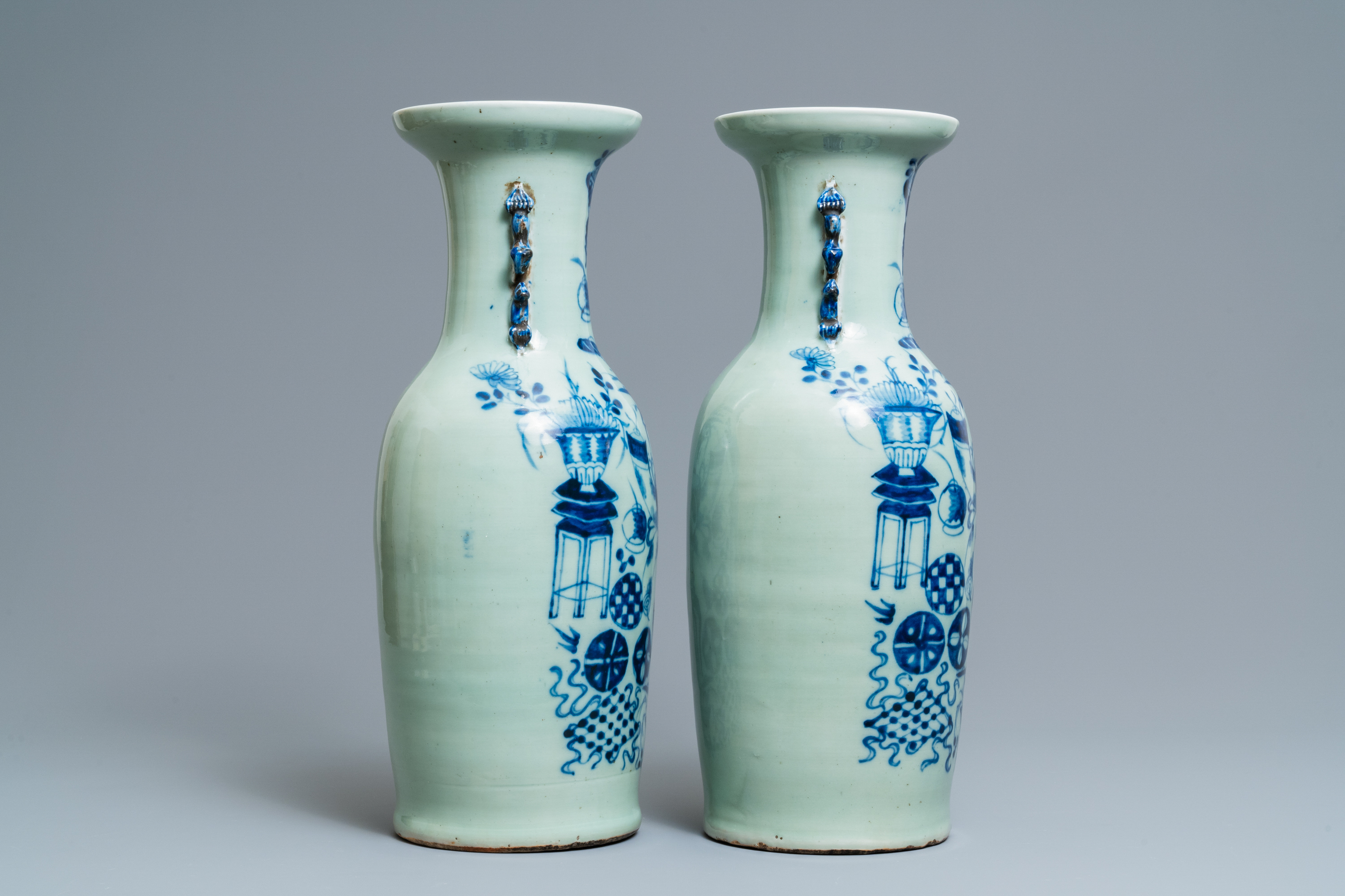 Four Chinese blue and white celadon-ground vases, 19th C. - Image 3 of 13