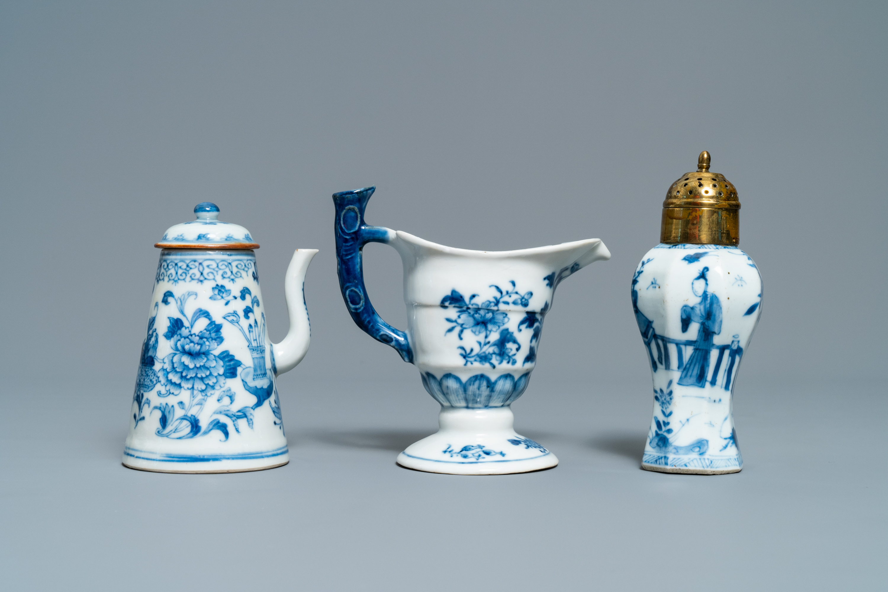 Three Chinese blue and white ewers, a teapot and a metal-mounted vase, Kangxi/Qianlong - Image 2 of 18