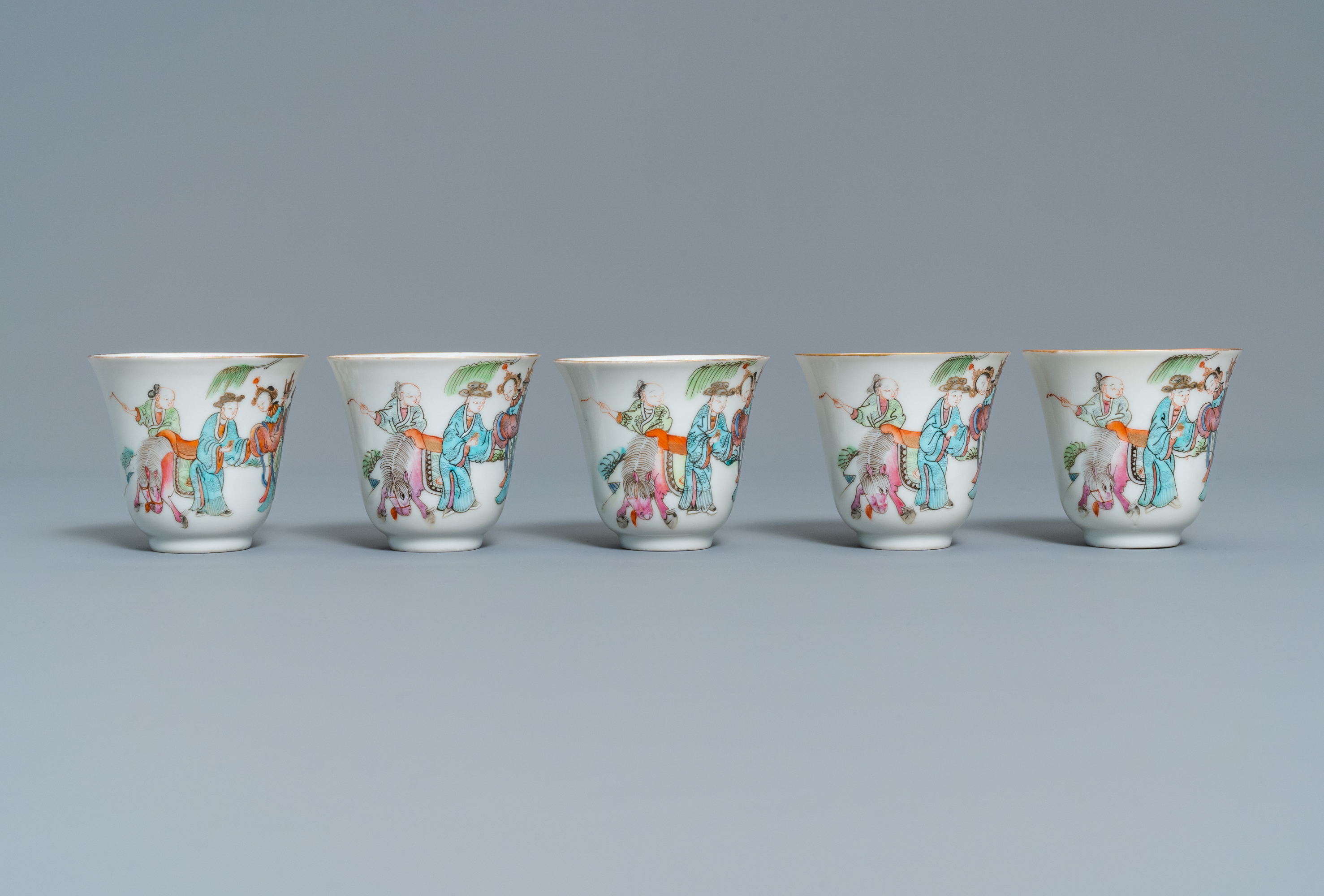 Five Chinese famille rose cups and saucers, Tongzhi mark and of the period - Image 9 of 11