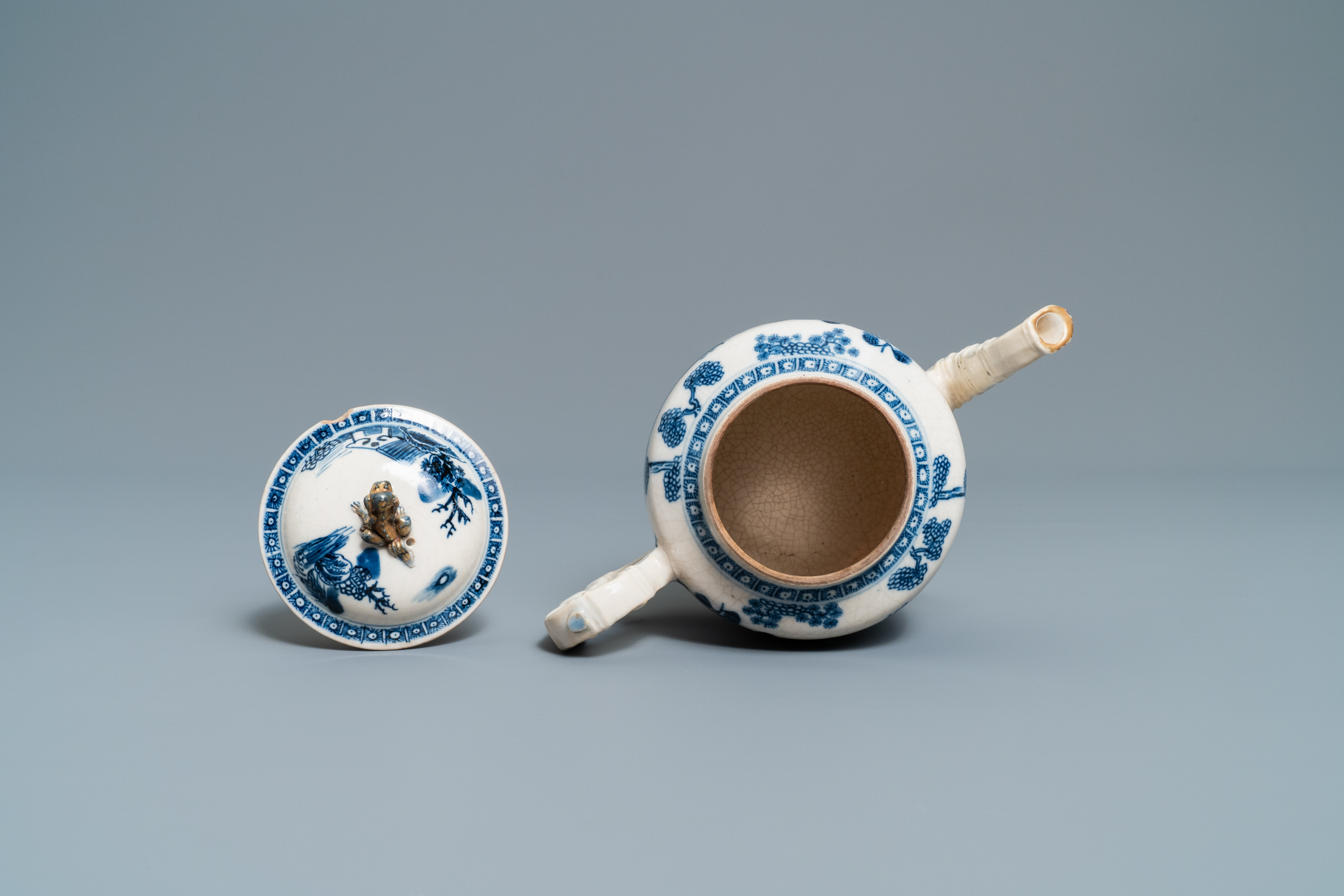 Three Chinese blue and white ewers, a teapot and a metal-mounted vase, Kangxi/Qianlong - Image 13 of 18