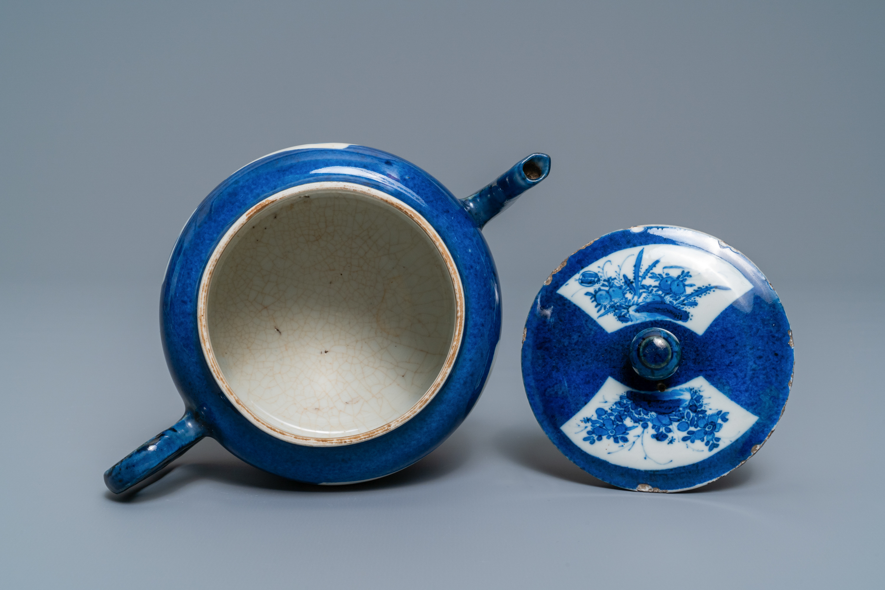 A Chinese powder blue-ground teapot and cover, Kangxi - Image 6 of 7