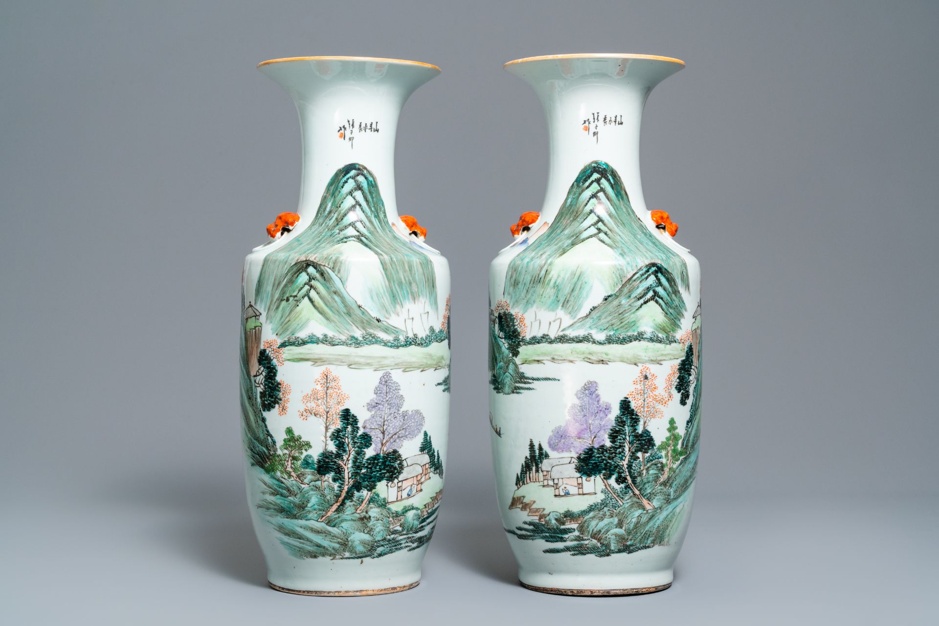 A pair of Chinese qianjiang cai 'landscape' vases, 19/20th C.