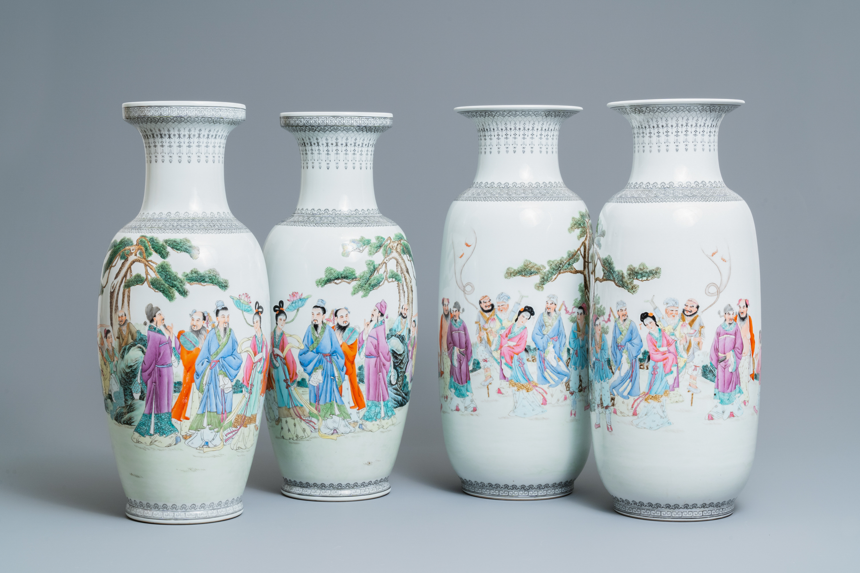 Two pairs of Chinese famille rose vases, Qianlong marks, Republic