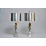 A pair of large signed Maison Charles corn lamps, ca. 1960