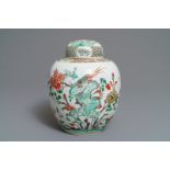 A Chinese famille verte ginger jar and cover, Kangxi