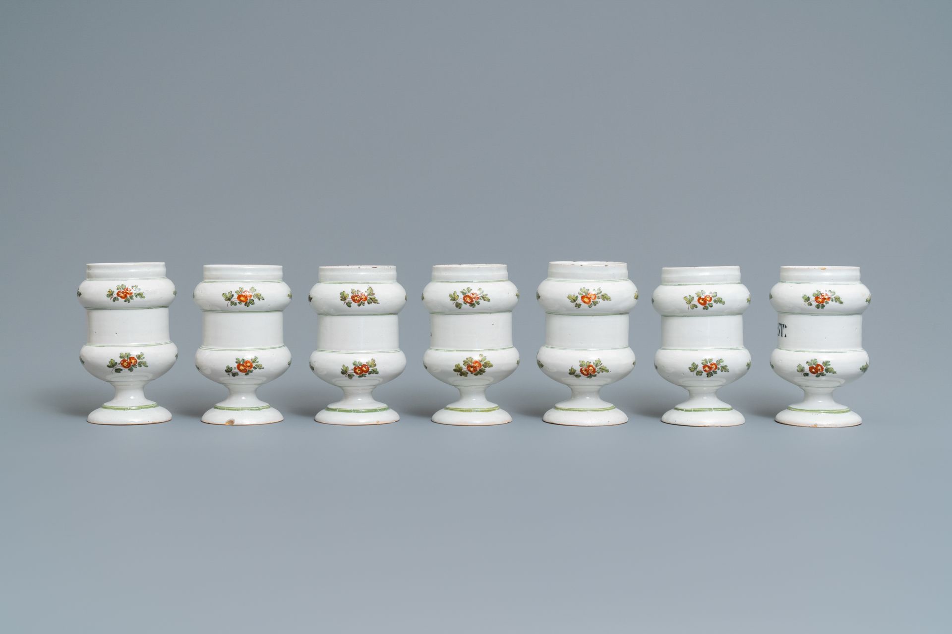 Twelve polychrome Italian pharmacy jars, Antonibon, Nove di Bassano, second half 18th C. - Image 4 of 19