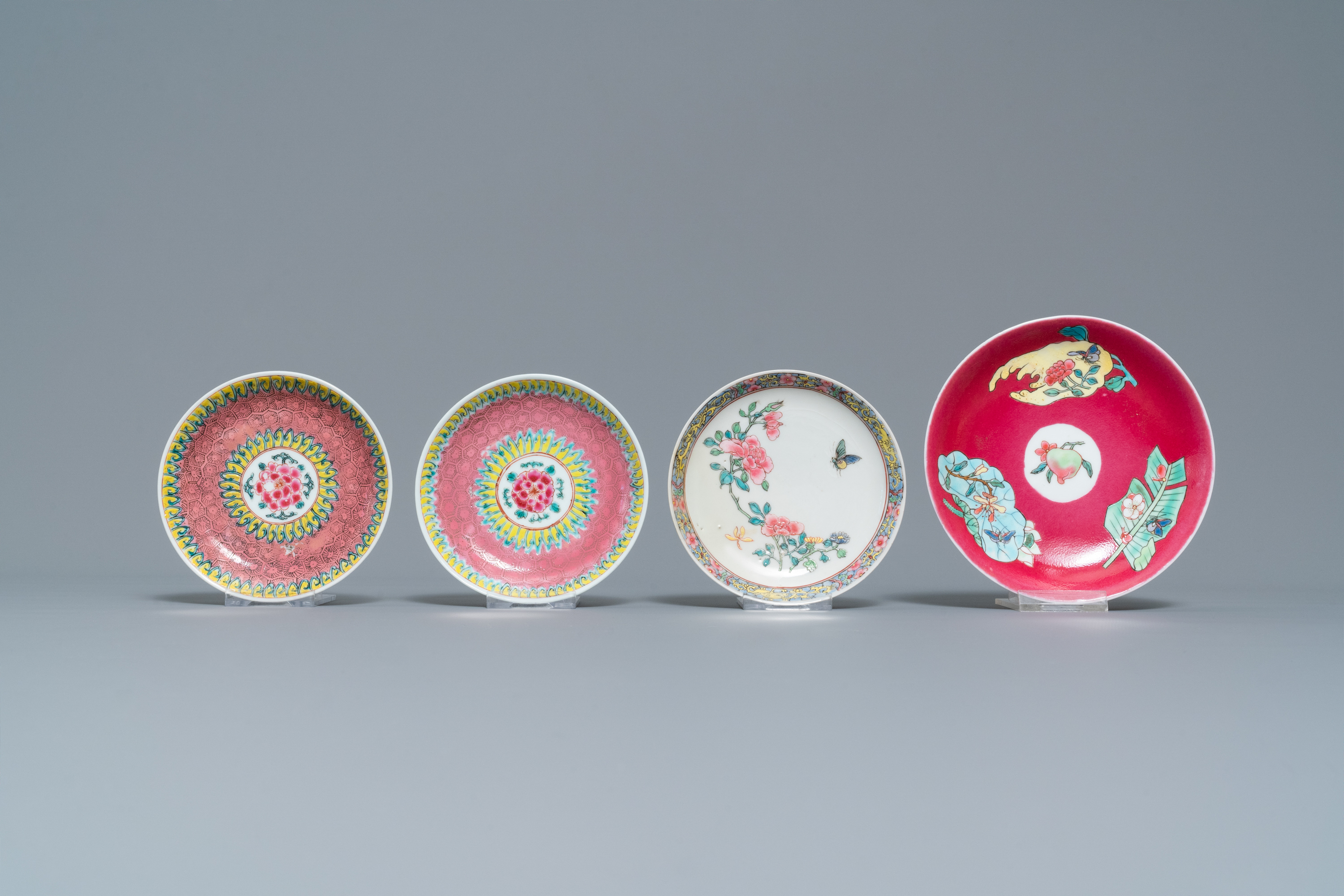 Four Chinese famille rose cups and saucers, Yongzheng/Qianlong - Image 2 of 9