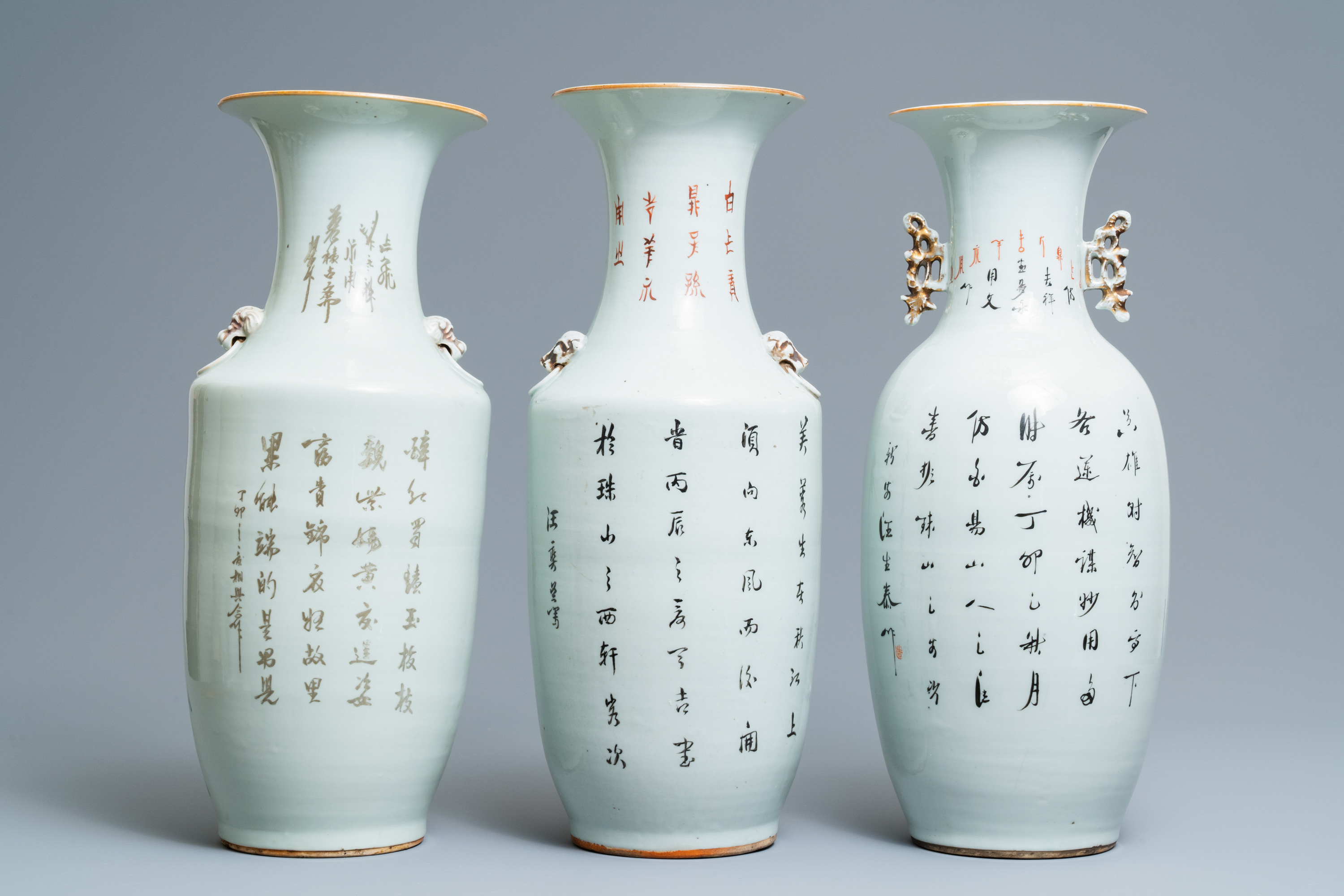 Three Chinese famille rose vases with animals and flowers, 19/20th C. - Image 3 of 6