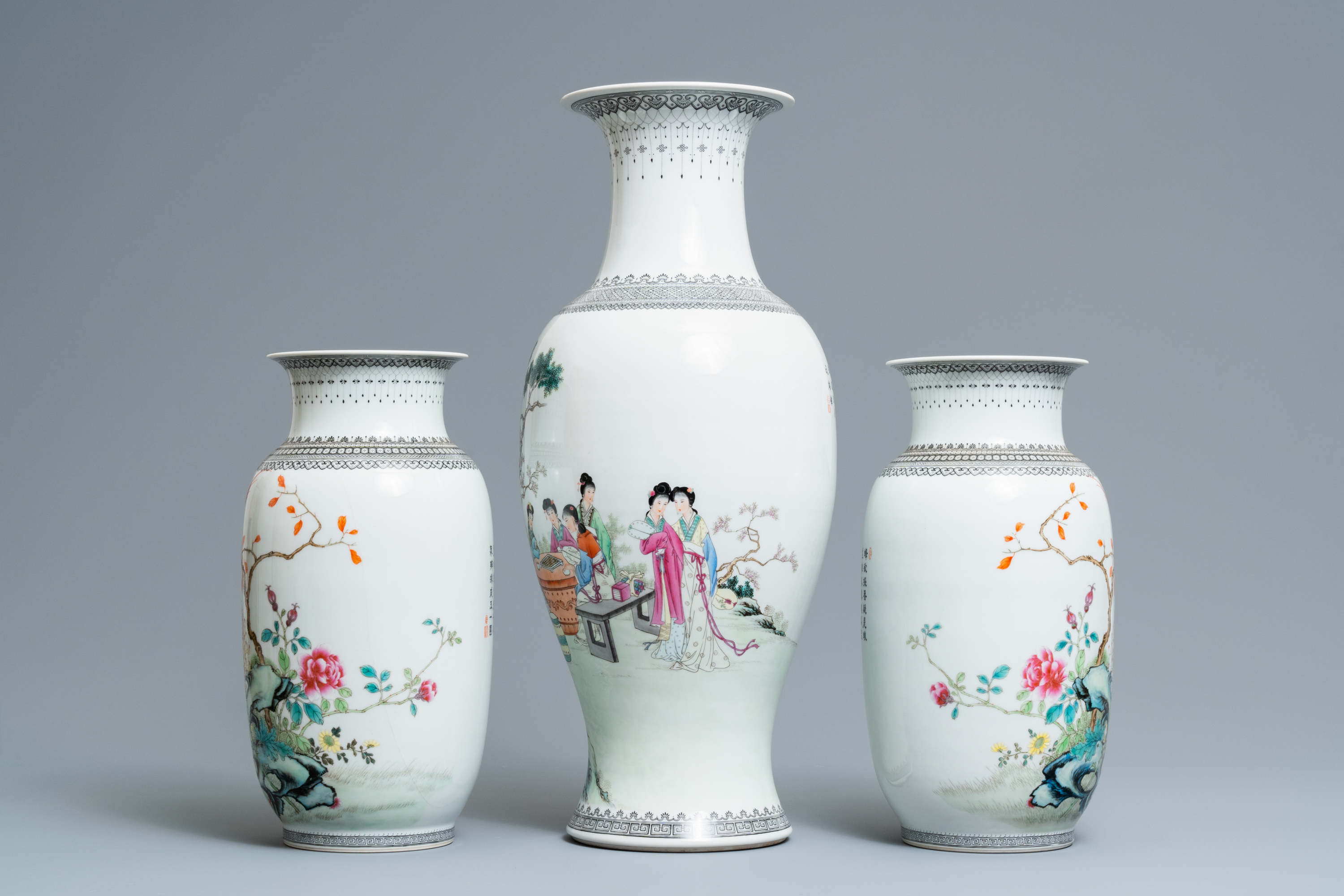 Three Chinese famille rose vases, Republic - Image 4 of 6