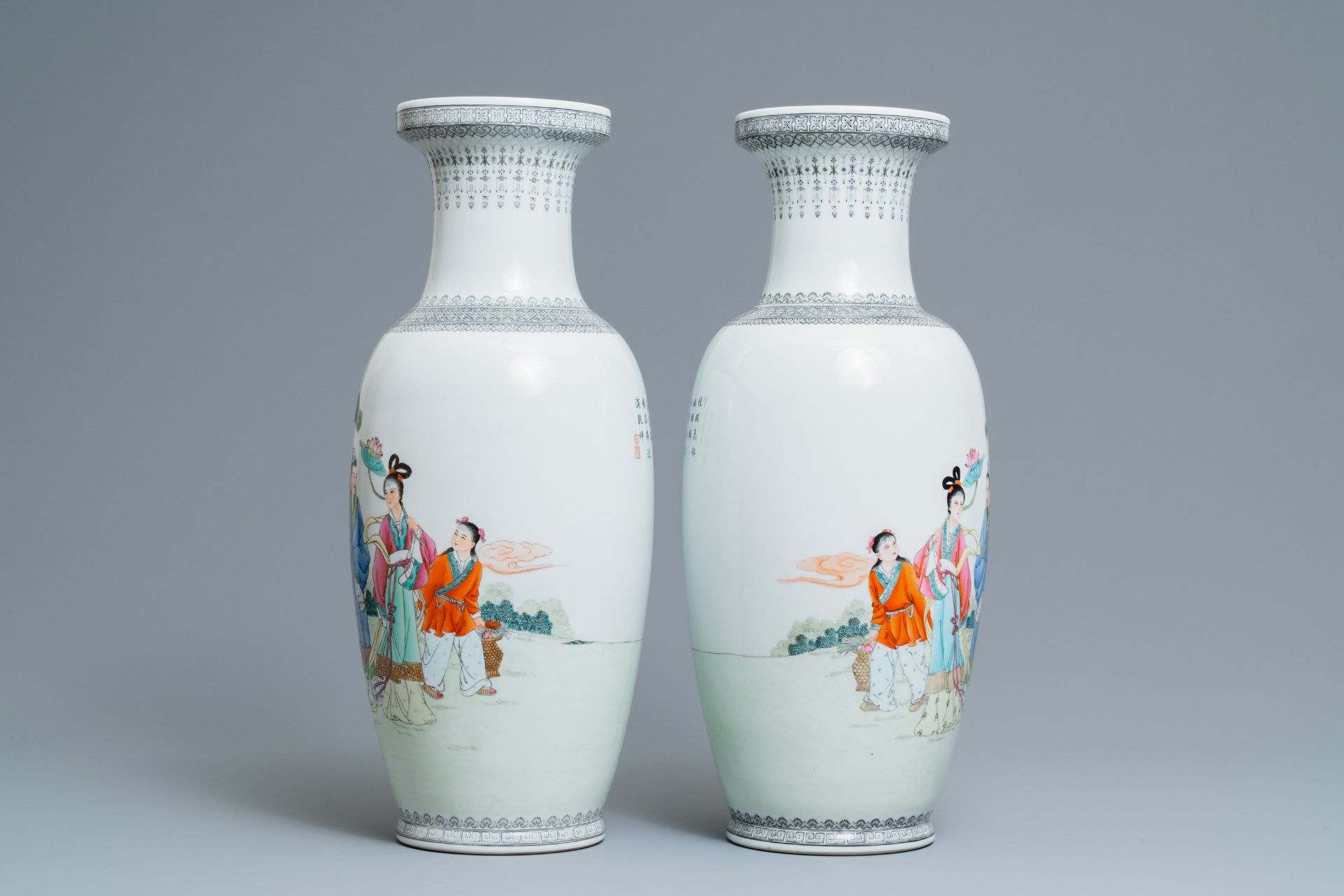 Two pairs of Chinese famille rose vases, Qianlong marks, Republic - Image 3 of 13