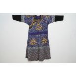 A Chinese embroidered silk purple-ground five-clawed dragon robe, 'jifu', 19th C.