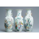 Three Chinese famille rose vases, 19/20th C.