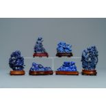 Six Chinese carved lapis lazuli groups, 19/20thC.
