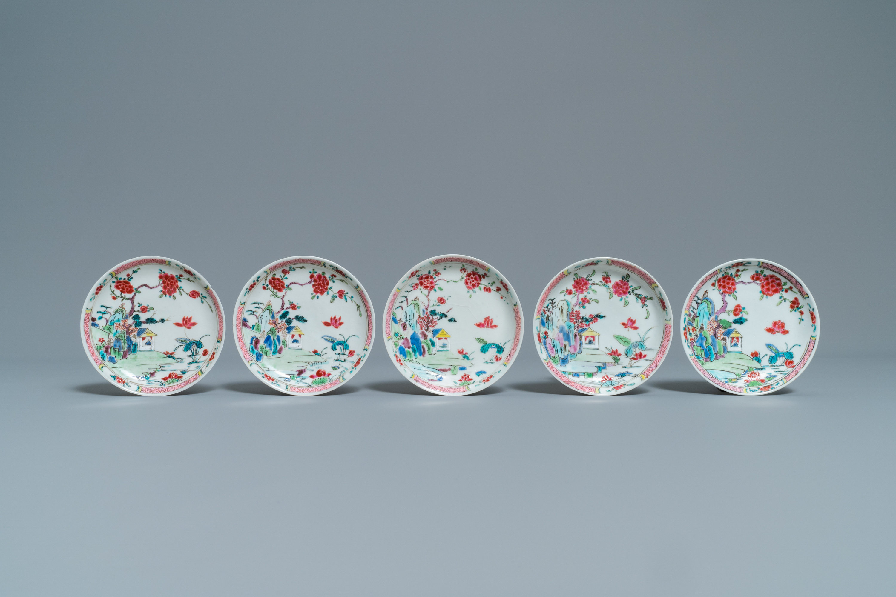 A Chinese famille rose 27-piece tea service with landscape design, Yongzheng/Qianlong - Image 2 of 33