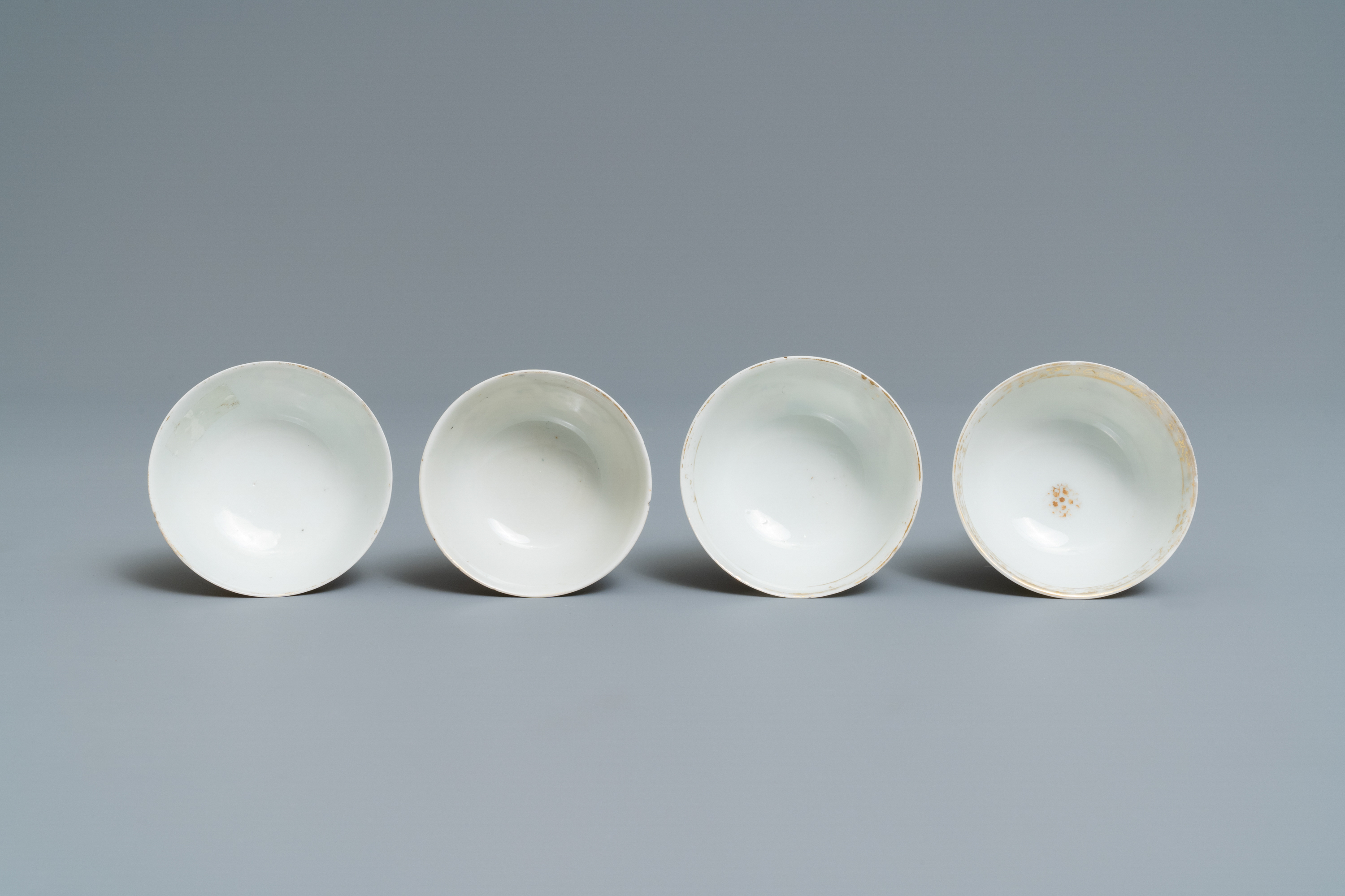 Four Chinese famille rose 'Mandarin' cups and saucers, Qianlong - Image 8 of 9