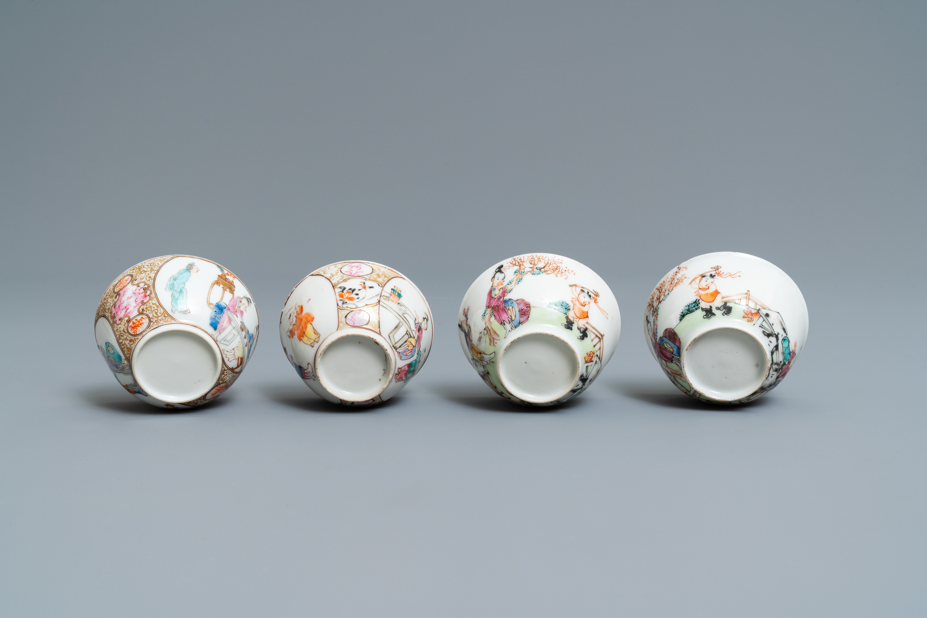 Four Chinese famille rose 'Mandarin' cups and saucers, Qianlong - Image 9 of 9