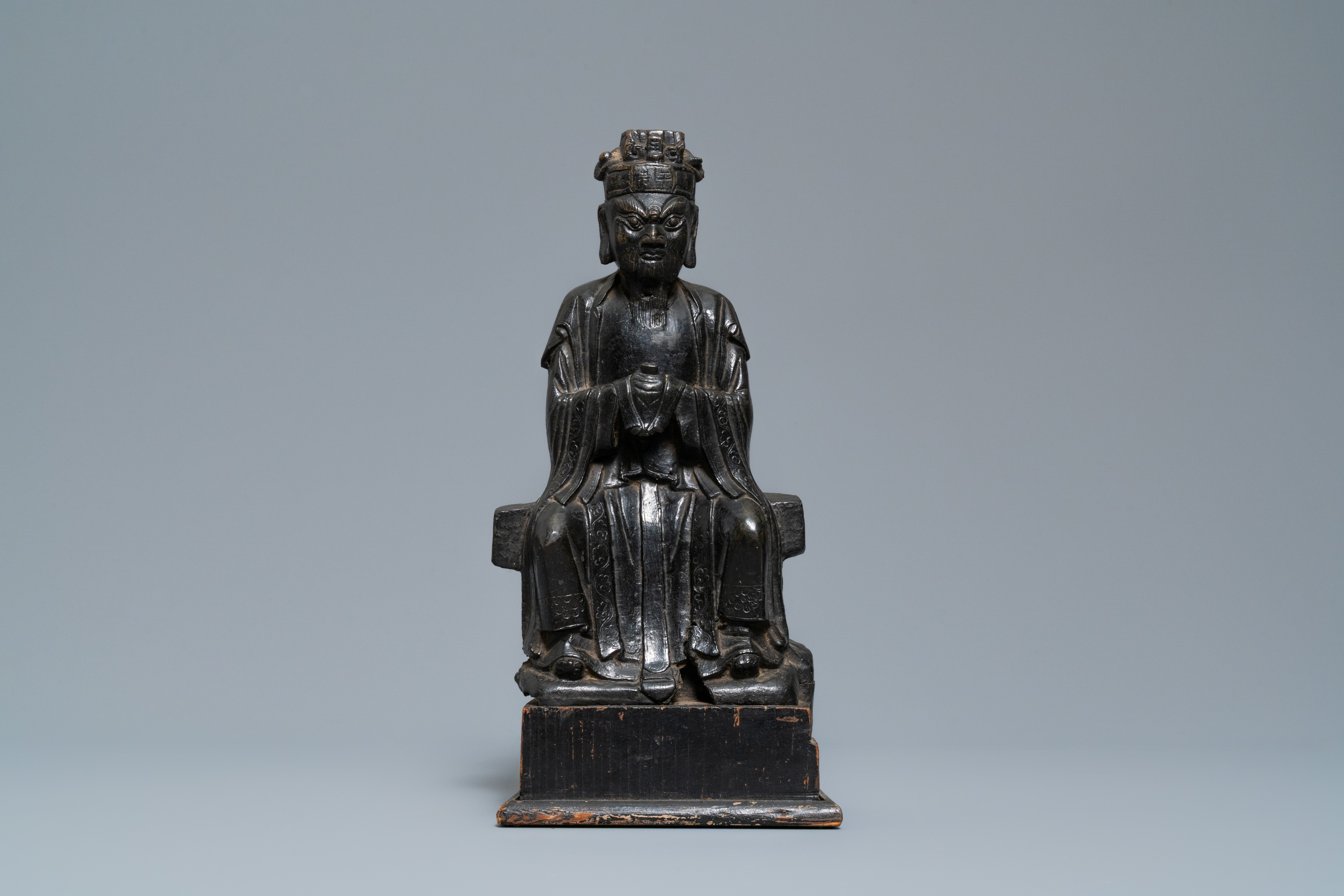 A Chinese bronze figure of Wenchang Wang with inscription, Ming - Image 2 of 8