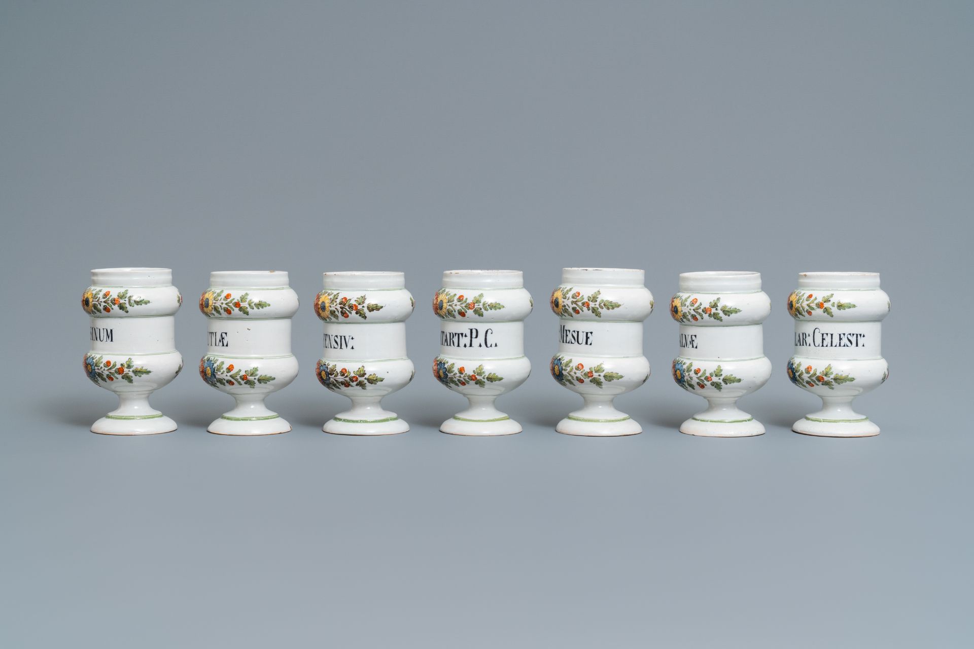 Twelve polychrome Italian pharmacy jars, Antonibon, Nove di Bassano, second half 18th C. - Image 5 of 19