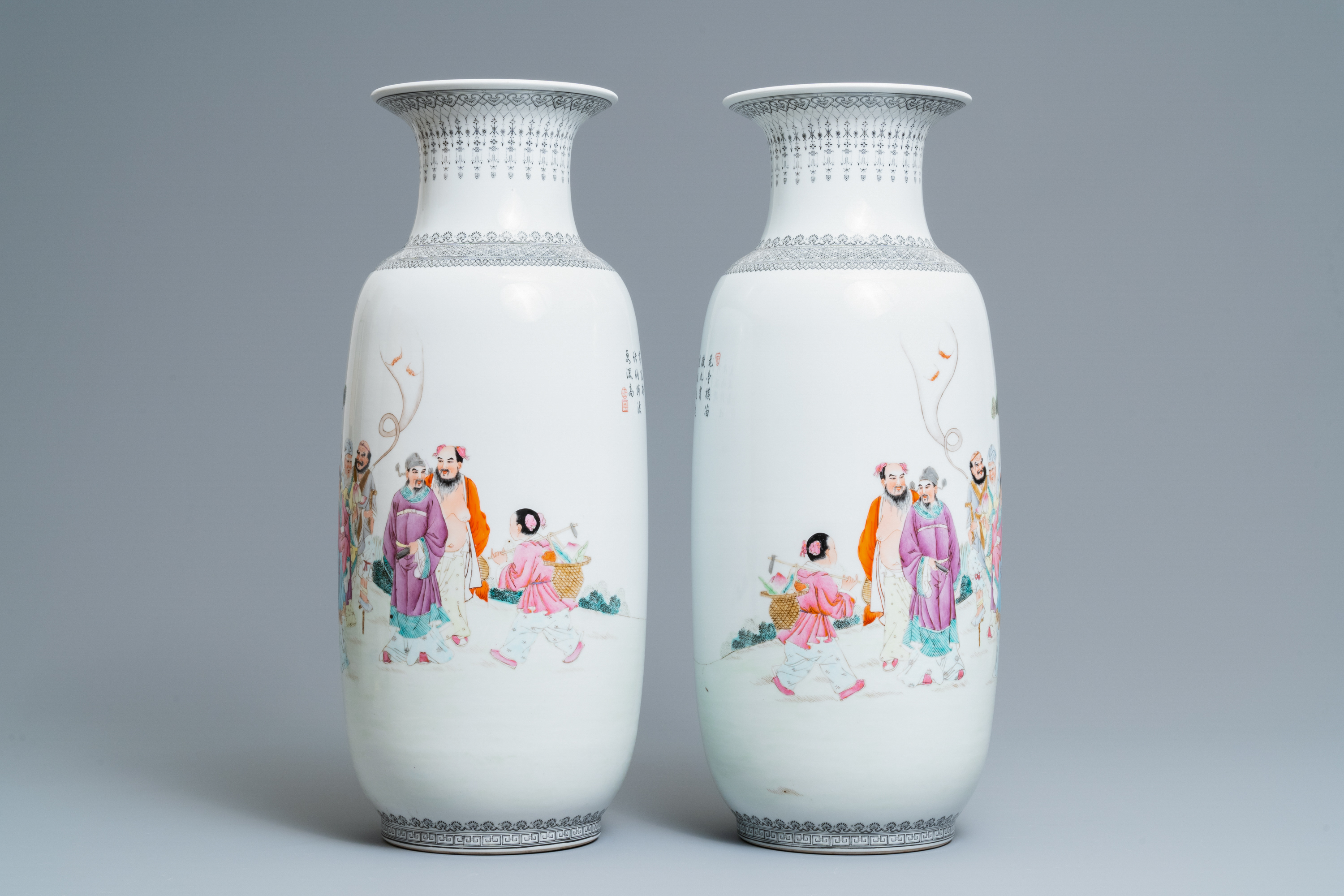 Two pairs of Chinese famille rose vases, Qianlong marks, Republic - Image 9 of 13