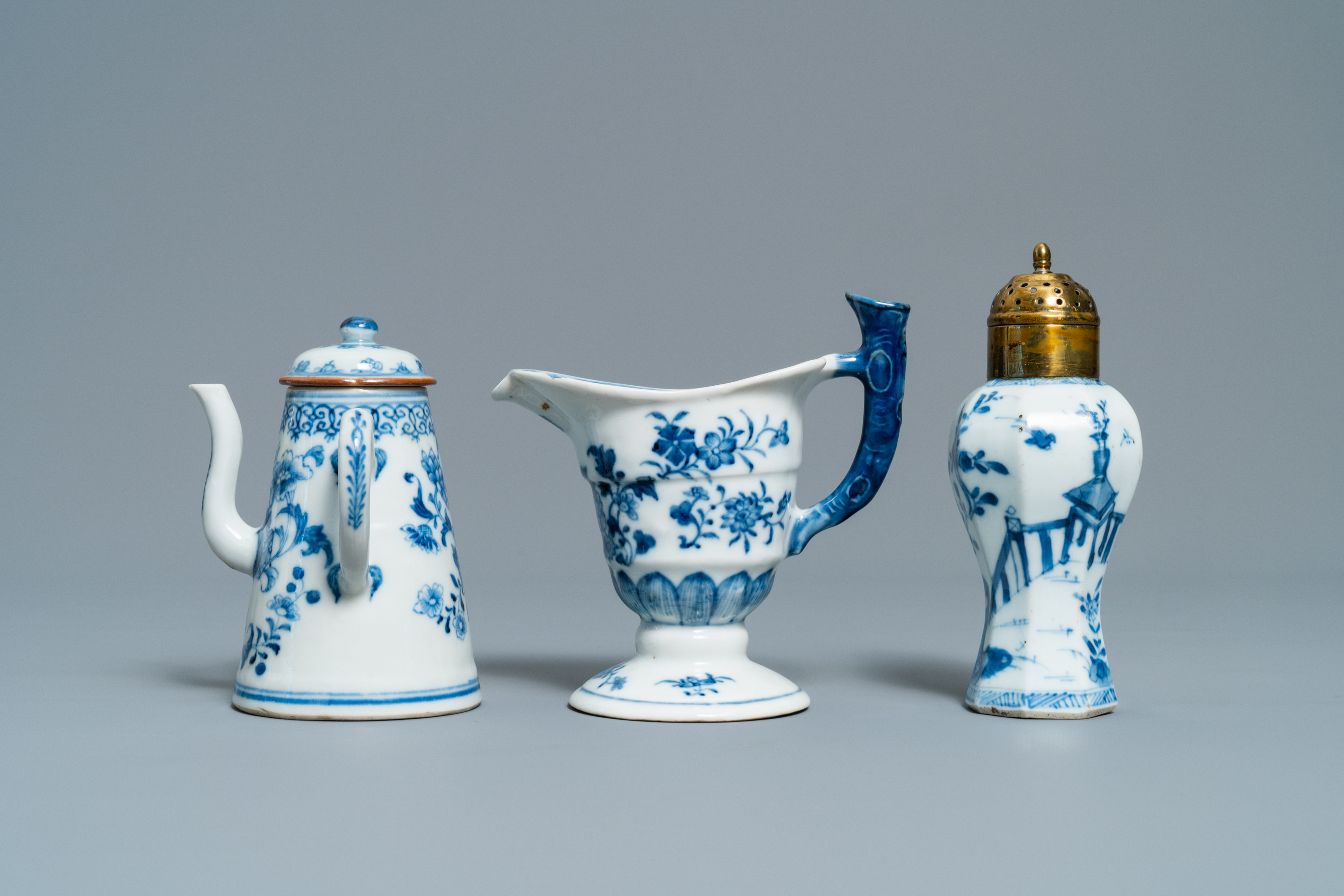 Three Chinese blue and white ewers, a teapot and a metal-mounted vase, Kangxi/Qianlong - Image 4 of 18