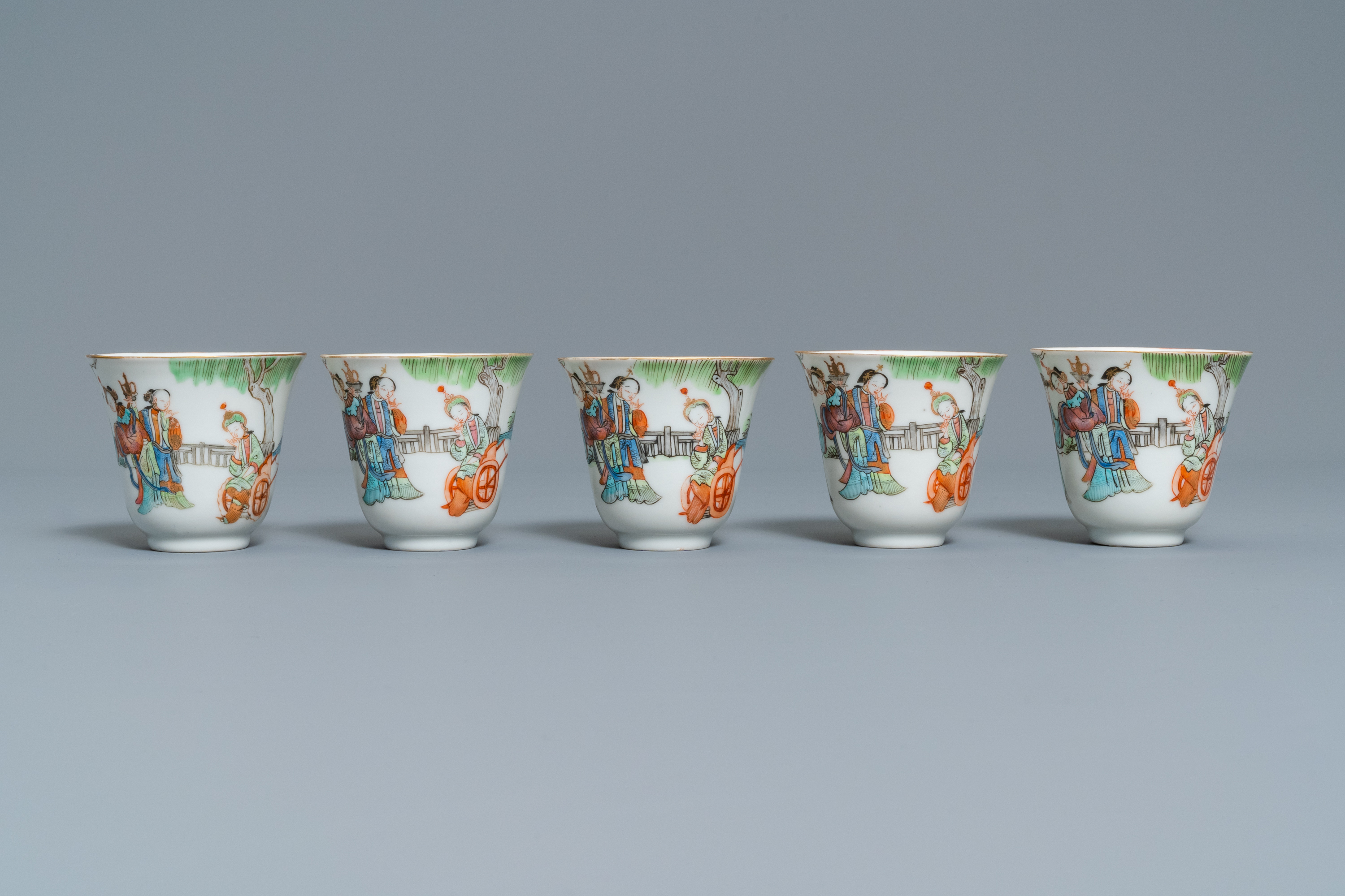 Five Chinese famille rose cups and saucers, Tongzhi mark and of the period - Image 6 of 11