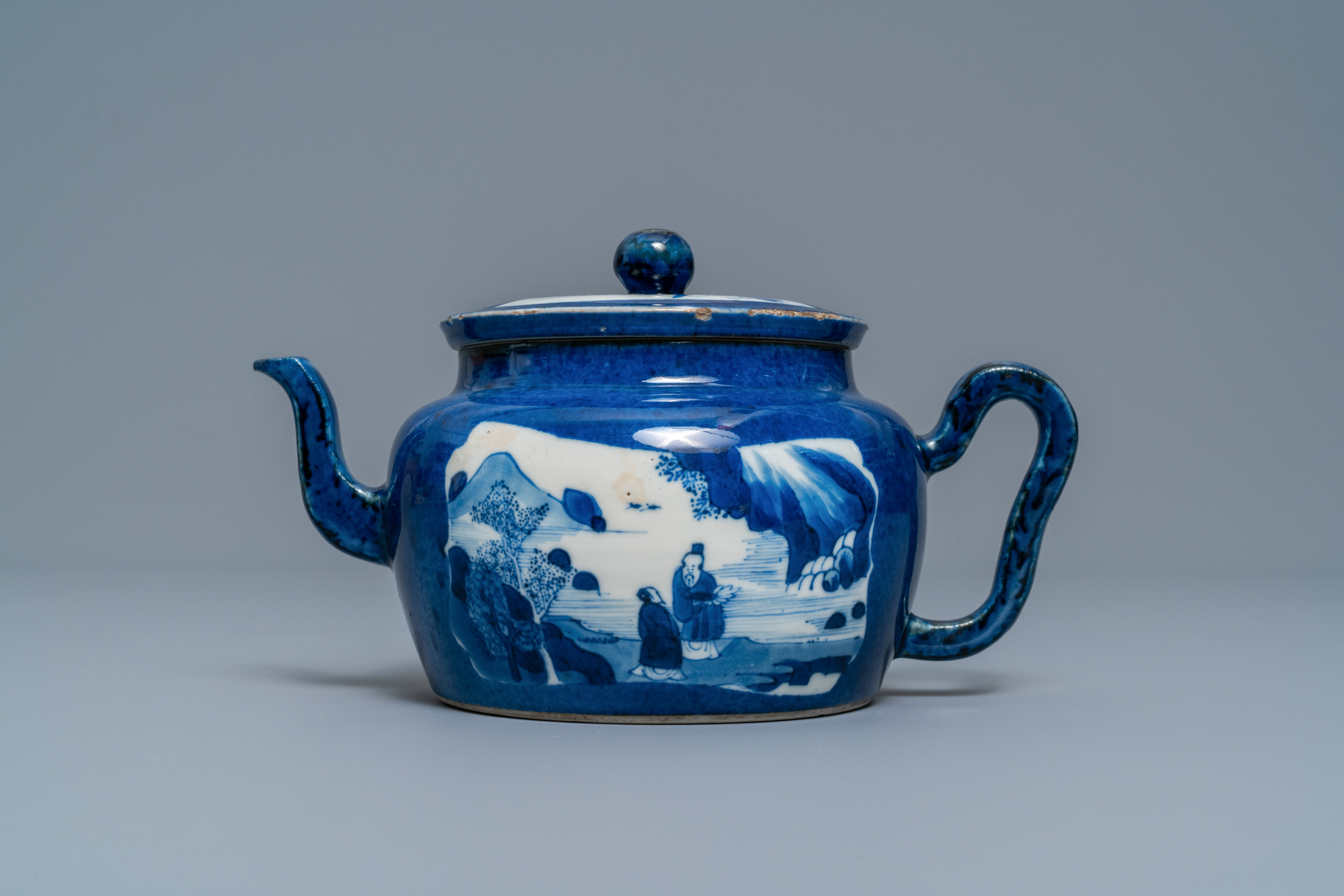 A Chinese powder blue-ground teapot and cover, Kangxi - Image 4 of 7