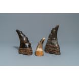 Three Sùng tê giac or scholar's objects in buffalo horn, Vietnam, 19th C.
