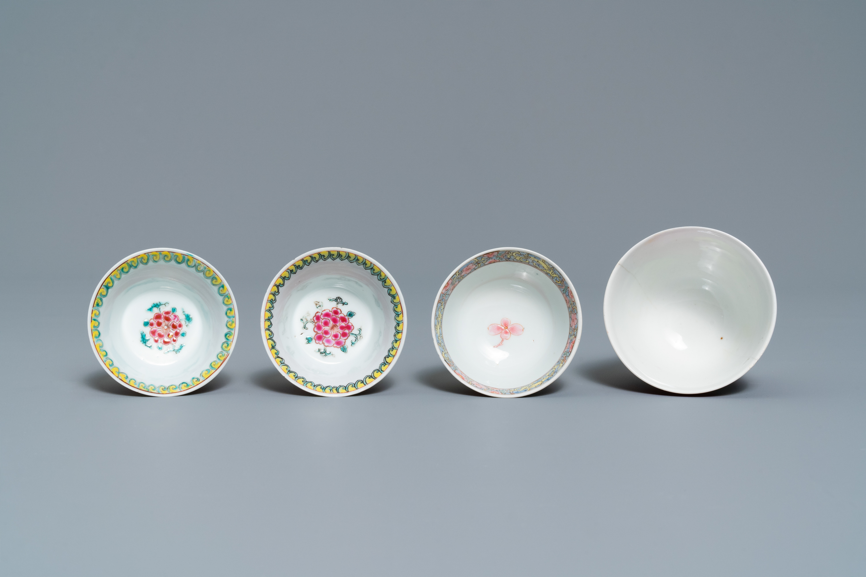 Four Chinese famille rose cups and saucers, Yongzheng/Qianlong - Image 8 of 9