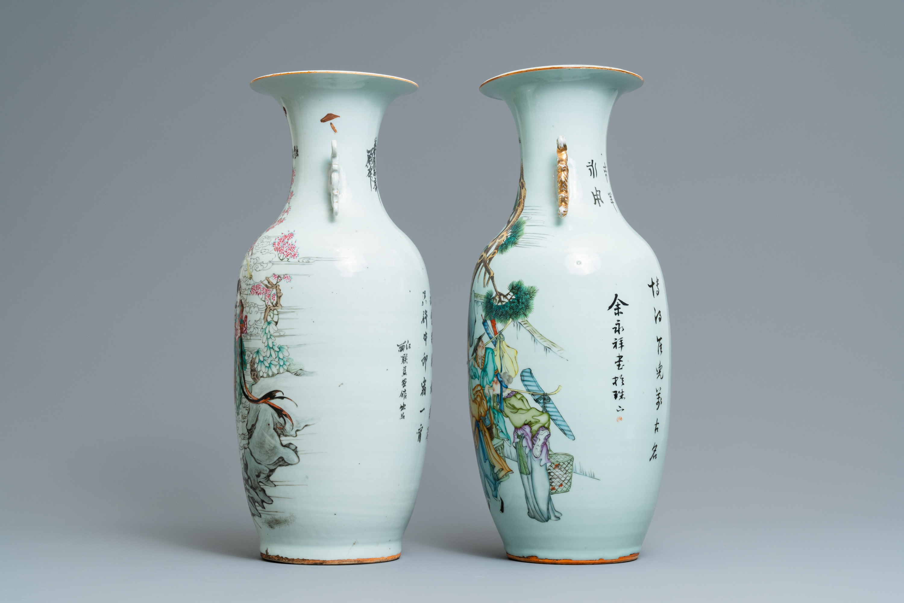 Two Chinese famille rose vases, 19/20th C. - Image 4 of 6