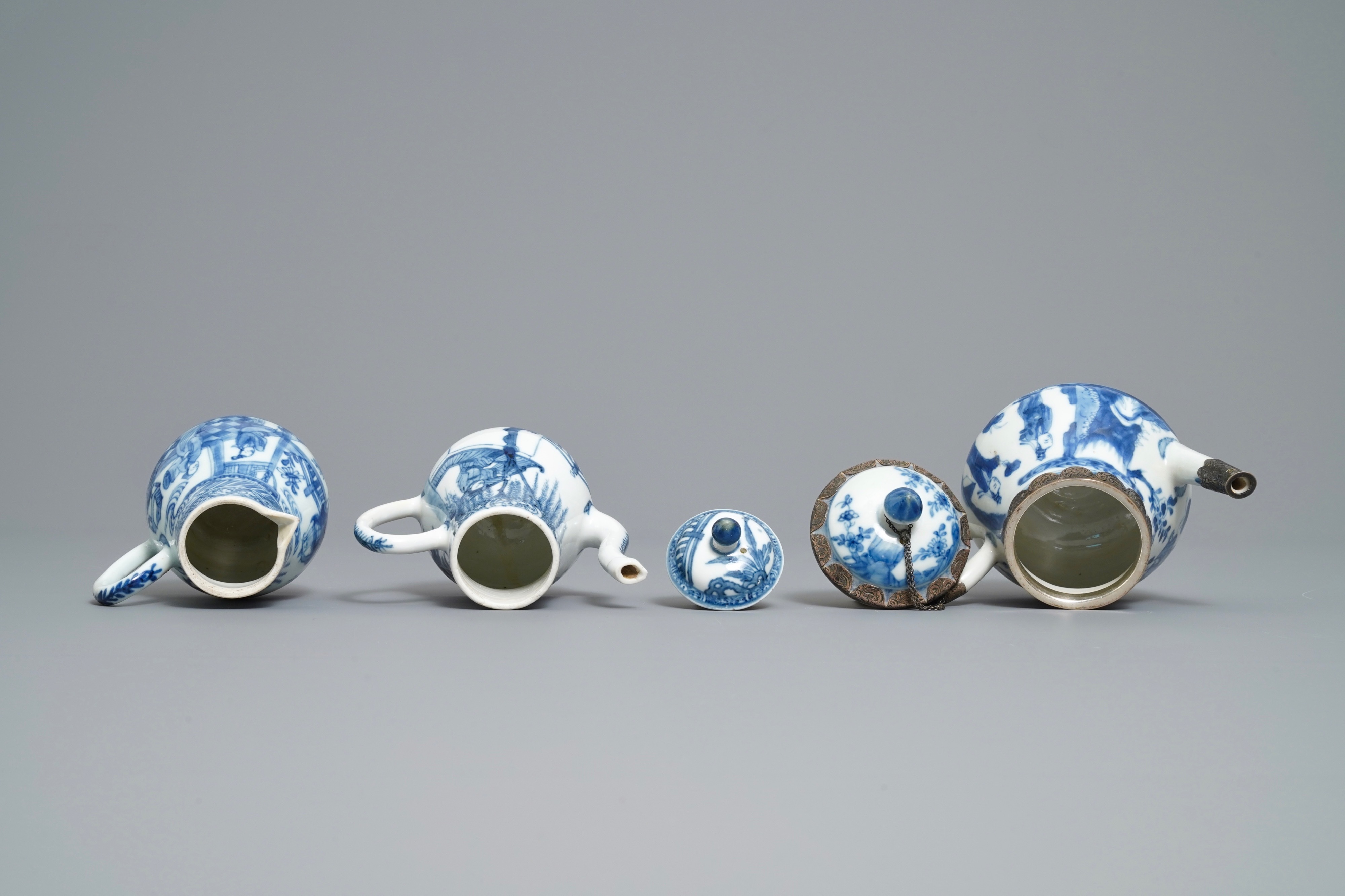 Two Chinese blue and white teapots and a cream jug, Yongzheng - Image 6 of 7