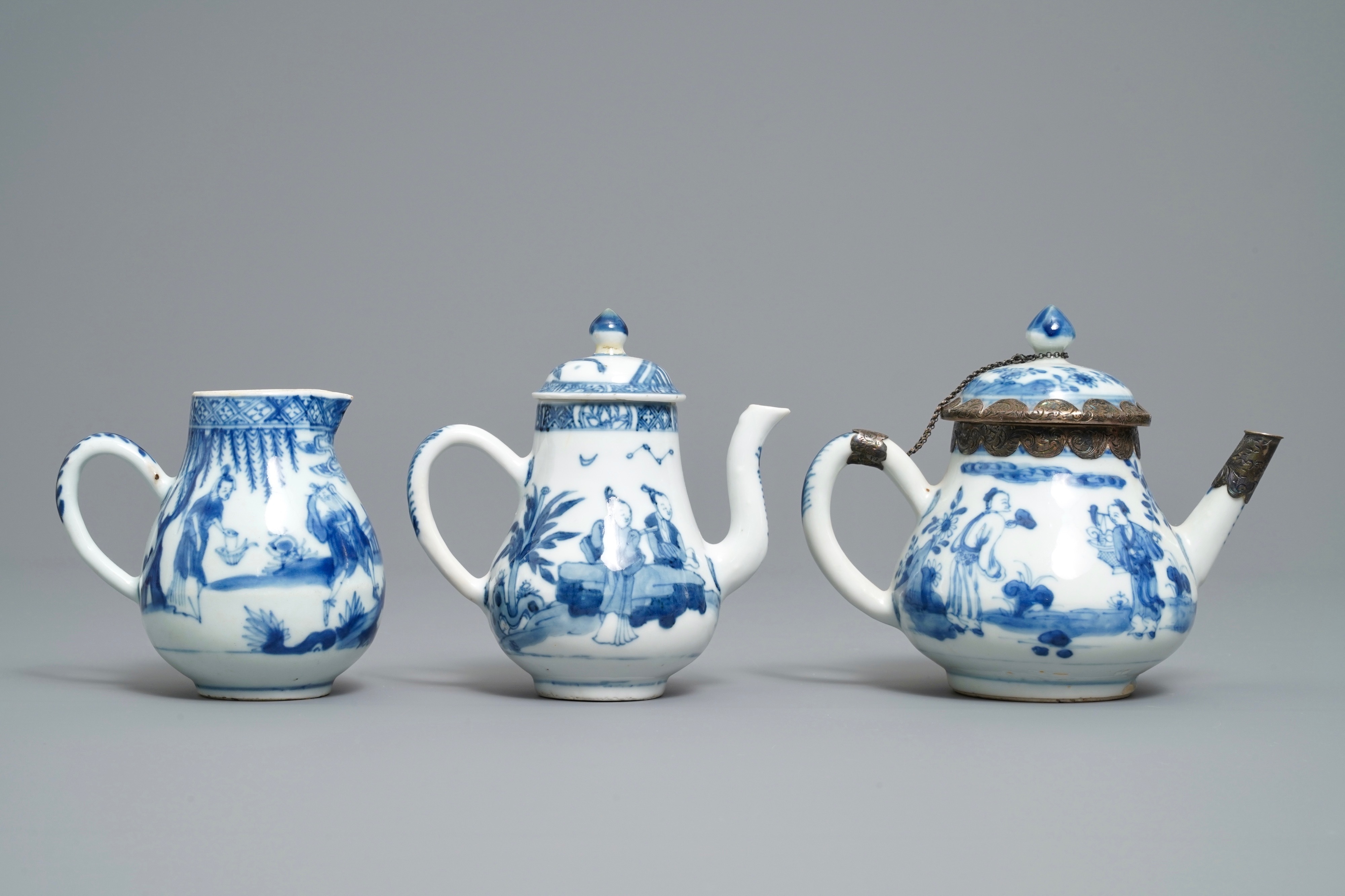 Two Chinese blue and white teapots and a cream jug, Yongzheng - Image 2 of 7