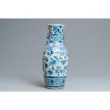 A Chinese blue and white vase with birds among flowers, 19th C.