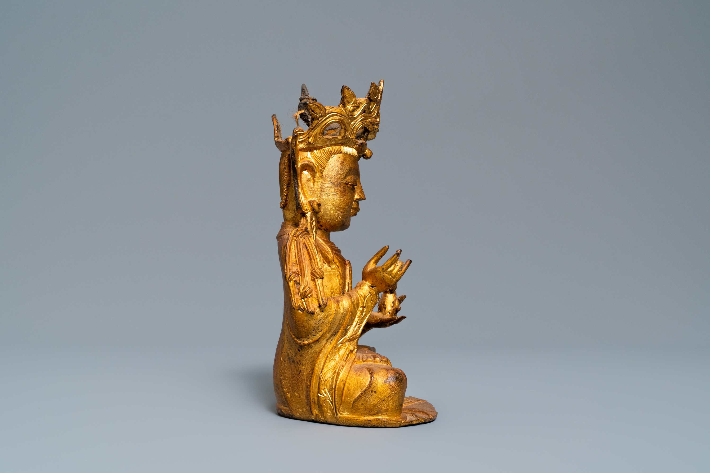 A Sino-Tibetan gilt bronze figure of Buddha, Ming - Image 3 of 7