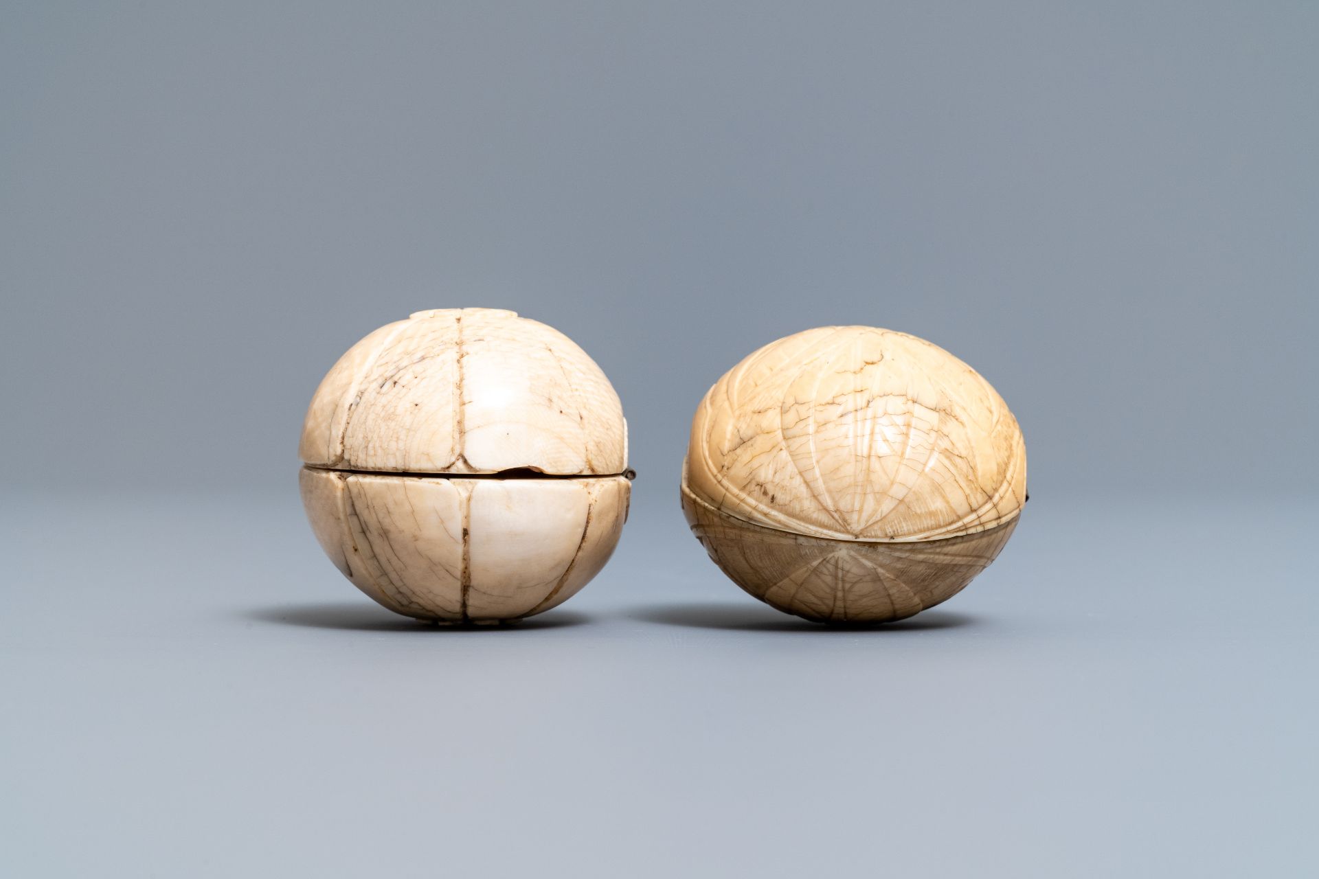 Two carved ivory diptych ball carvings, Dieppe, France, 18/19th C. - Image 6 of 7