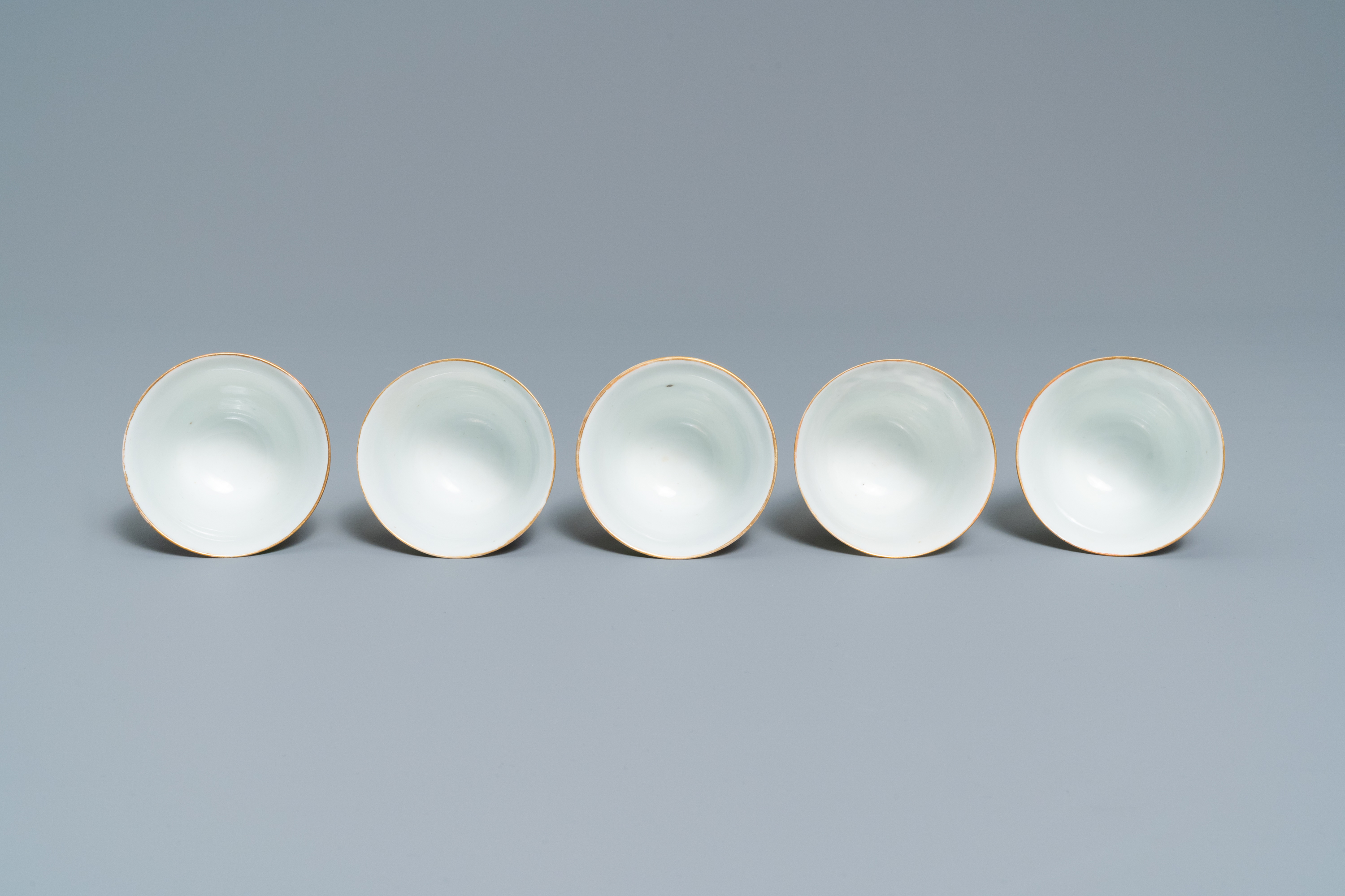 Five Chinese famille rose cups and saucers, Tongzhi mark and of the period - Image 10 of 11